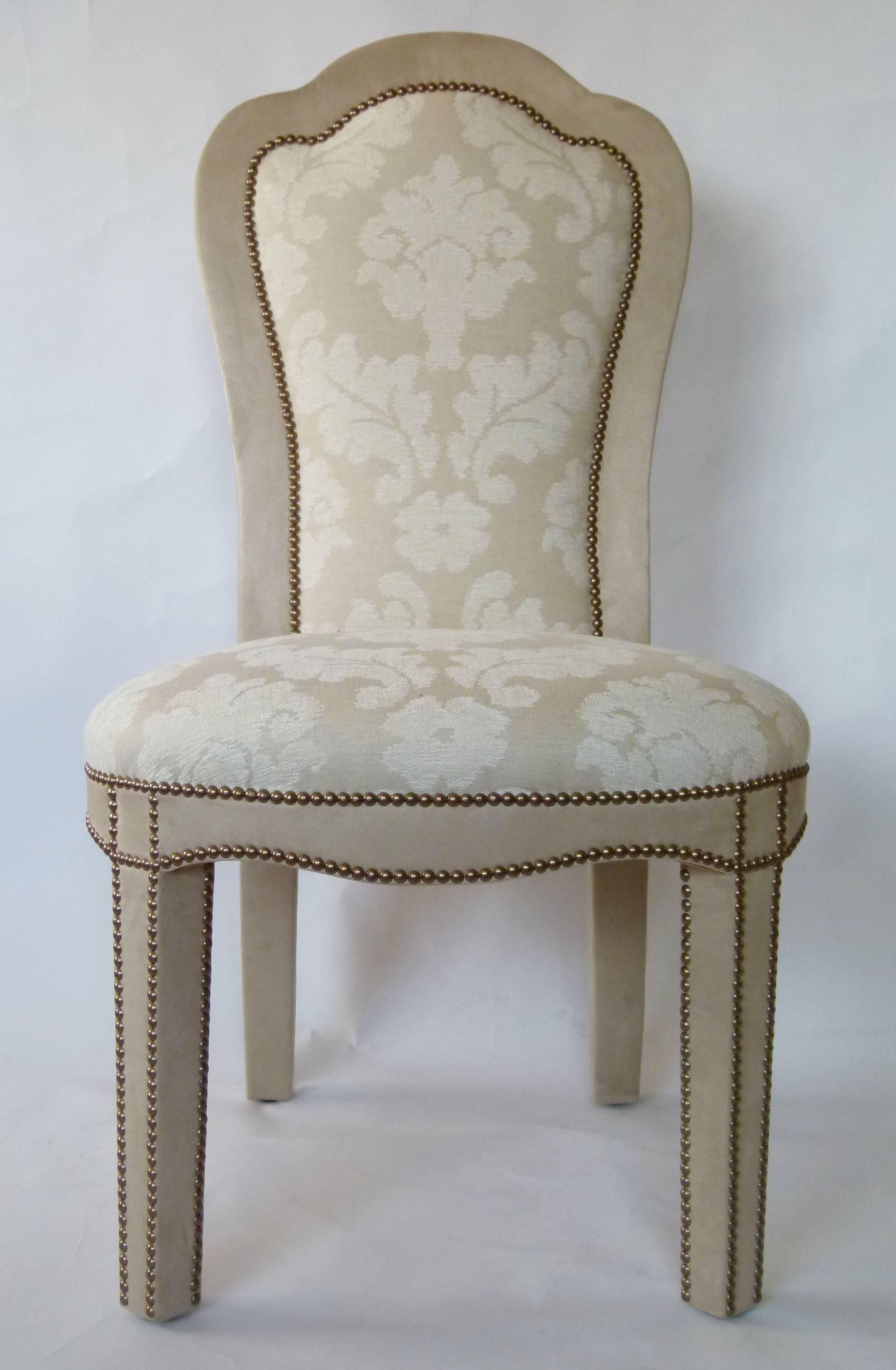 Baroque Titus Dining Chair in Brass Studded Velvet For Sale