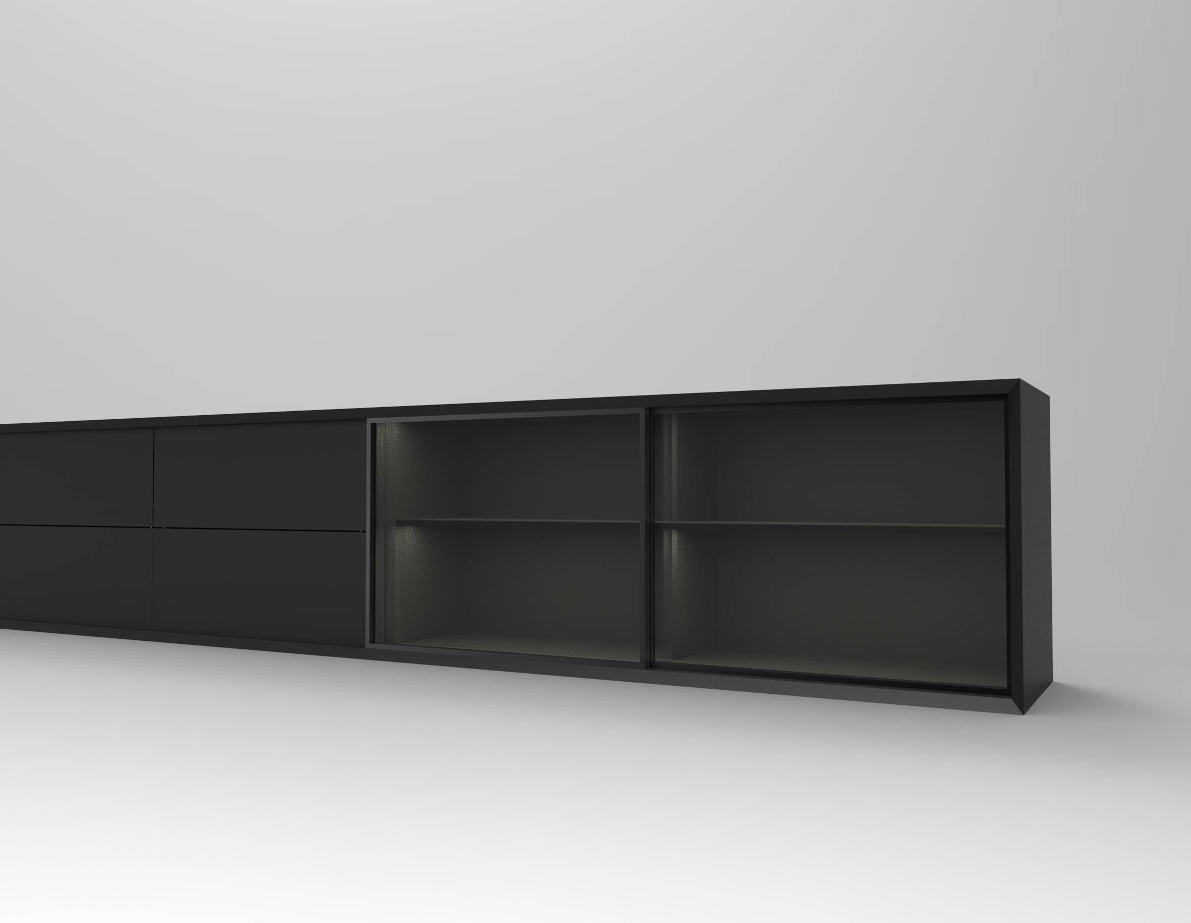 Minimalist Low unit with inner led, sliding glass panels ( available in 1-2-3 components ) For Sale