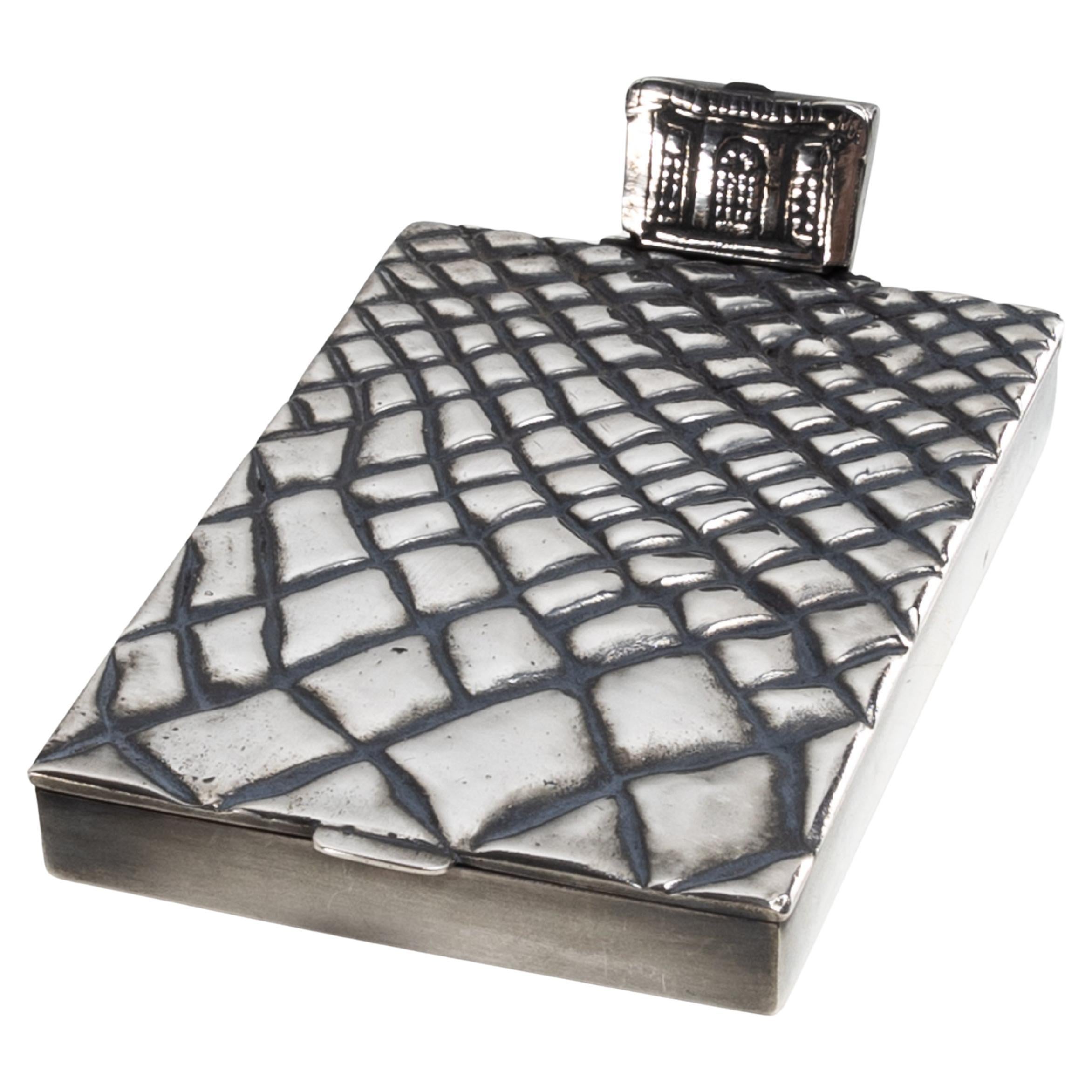 Trianon or Les pavés du Roy silvered bronze compact by Line Vautrin For Sale