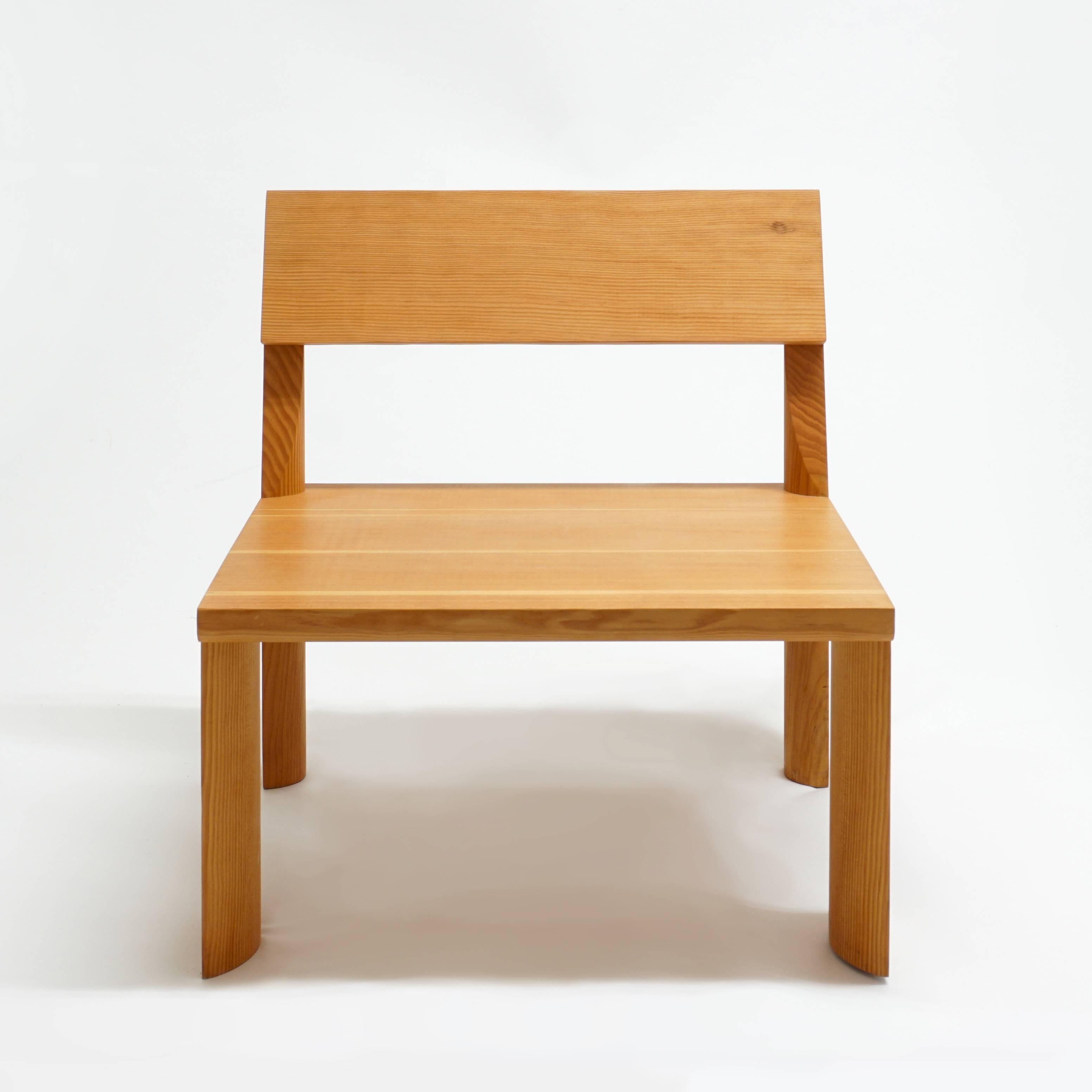 Belgian Contemporary Low Wooden Chair in Douglas Fir, LWC For Sale