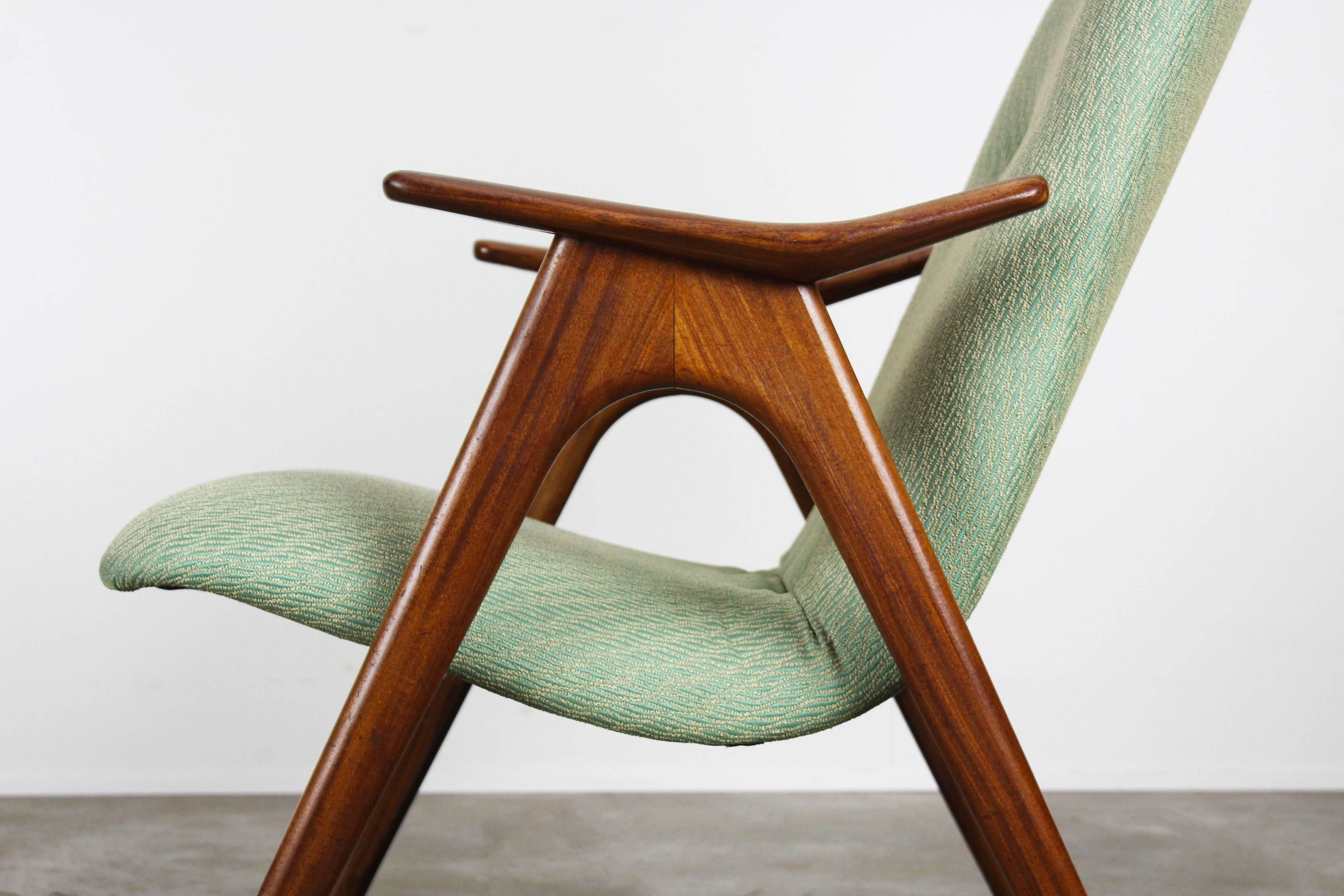 Mid-Century Modern Pair of Louis Van Teeffelen Lounge Chairs for Webe, 1960 Solid Teak Green White