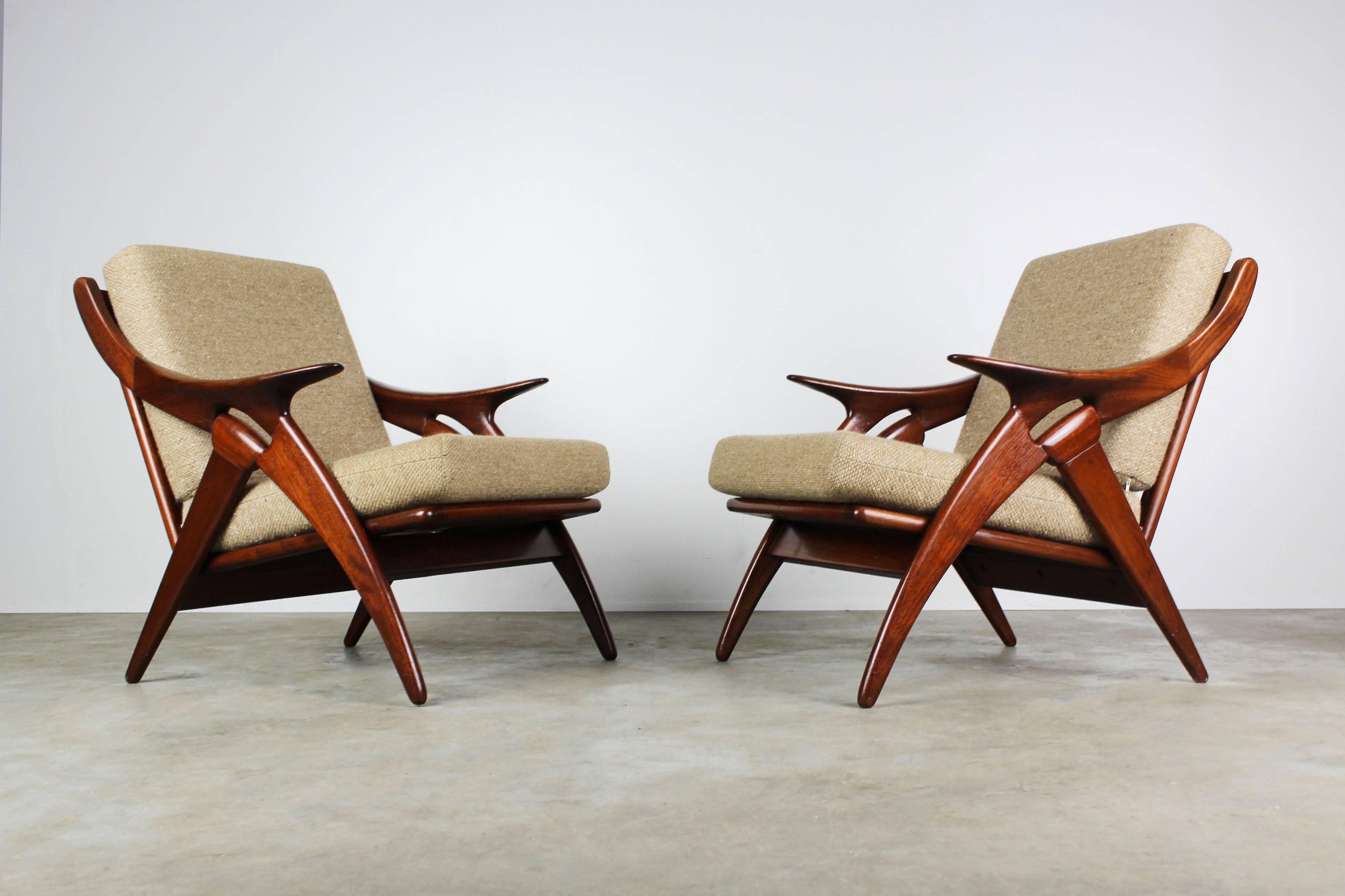 Mid-20th Century Set of Two ''De Knoop'' Teak Lounge Chairs by De Ster Gelderland, 1960