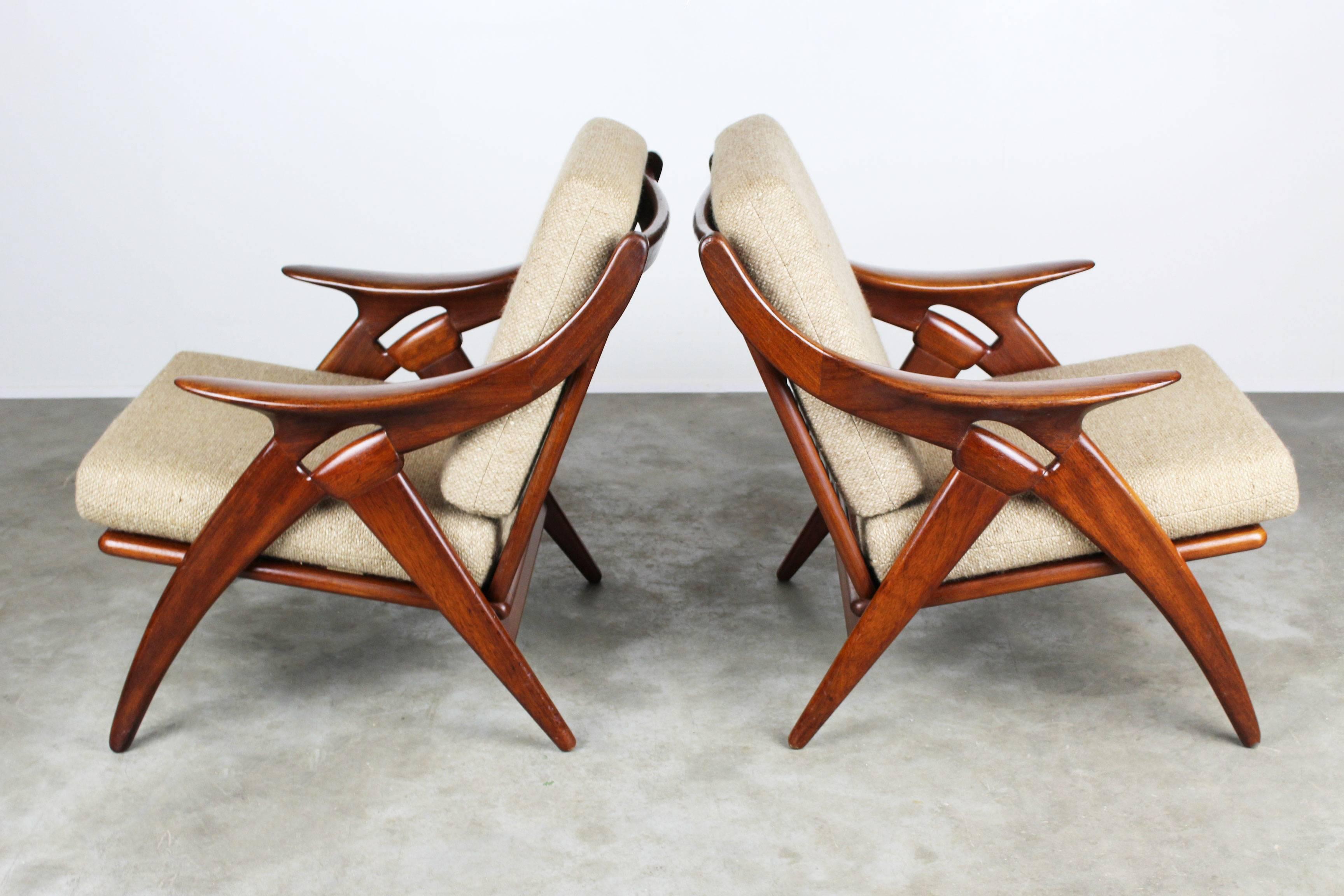Mid-Century Modern Set of Two ''De Knoop'' Teak Lounge Chairs by De Ster Gelderland, 1960