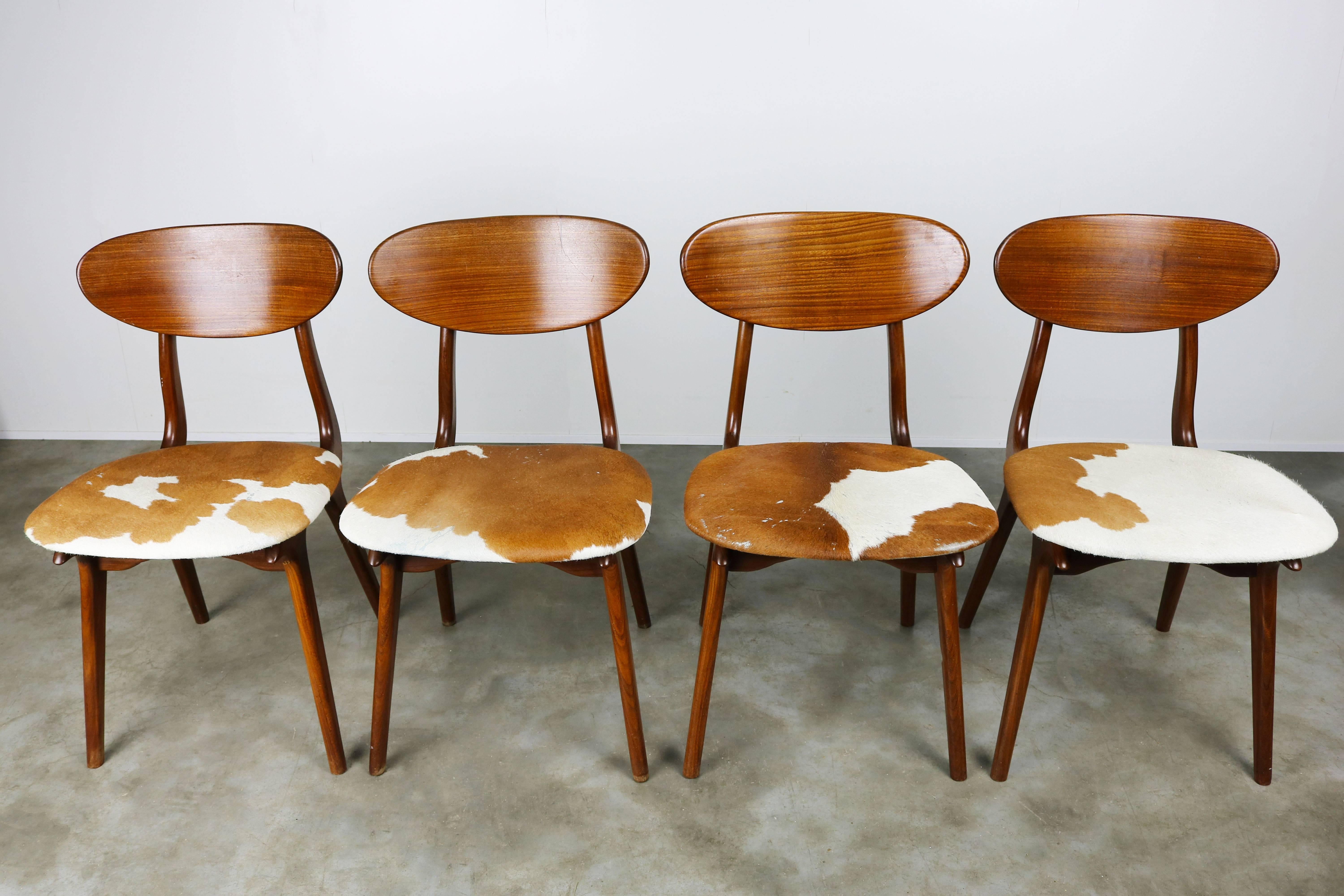 Dining Room Set by Louis Van Teeffelen for Webe 1950 Teak, Cow Leather, Brown 1