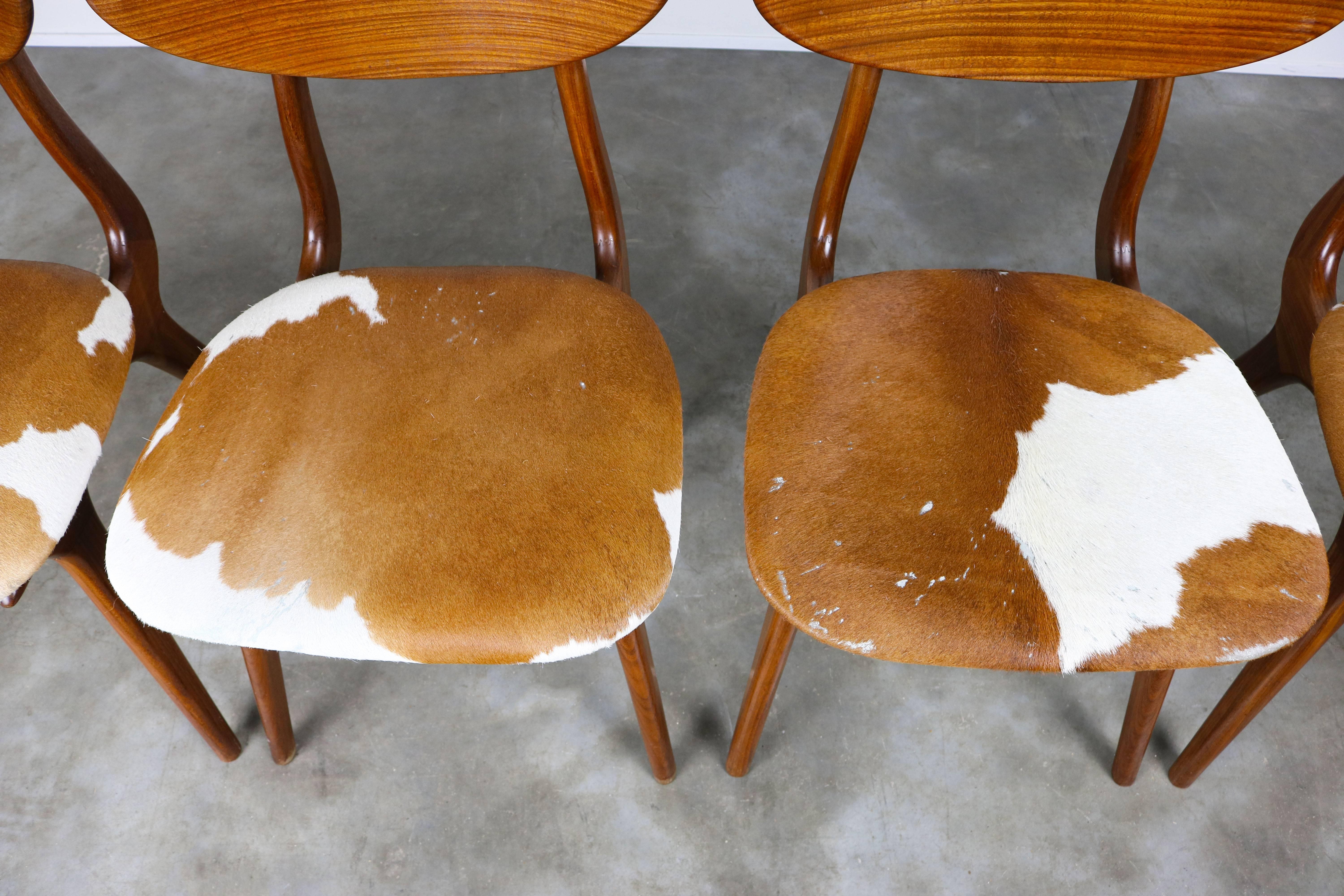 Dining Room Set by Louis Van Teeffelen for Webe 1950 Teak, Cow Leather, Brown 2