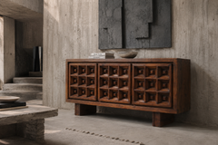 Seltenes Sideboard im Mid-Century-Design von Biosca, Spanien, im brutalistischen Stil, 1960, gebeiztes Kiefernholz
