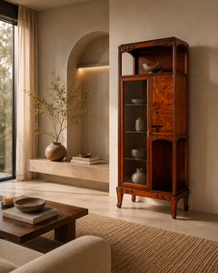 Louis Majorelle Signed Art Nouveau Marquetry Display Cabinet, France, circa 1900