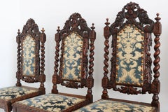 Set of 4 French renaissance revival barley twisted chairs 19th century oak