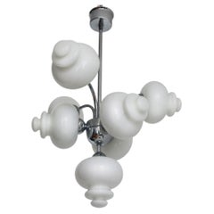 Lampadario in stile Mid-Century di S.A. Boulanger Chrome & Opaline, modello vintage del 1970