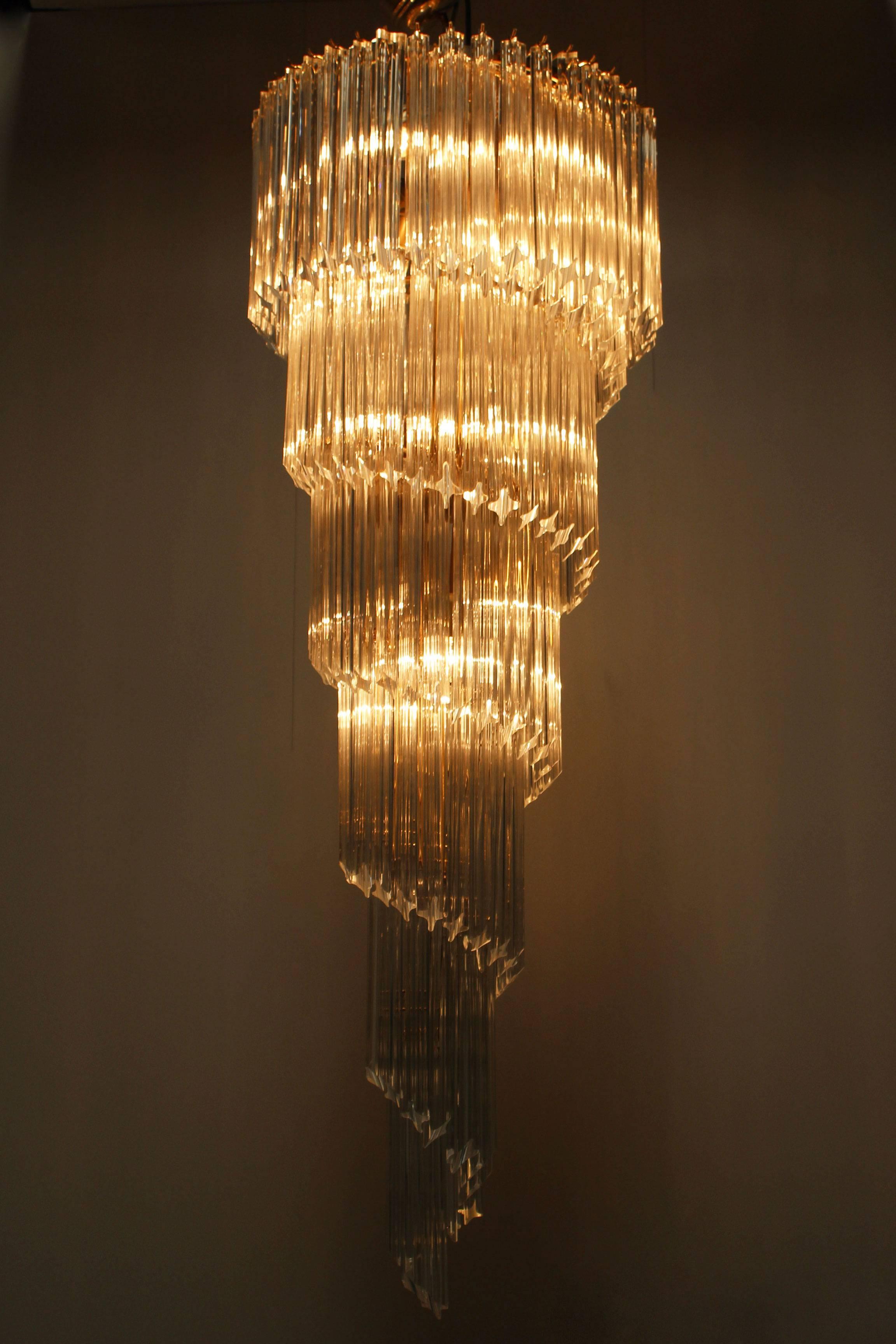 Large Mid-Century Italian Crystal Prism Spiral Chandelier by Paolo Venini, 1960 1