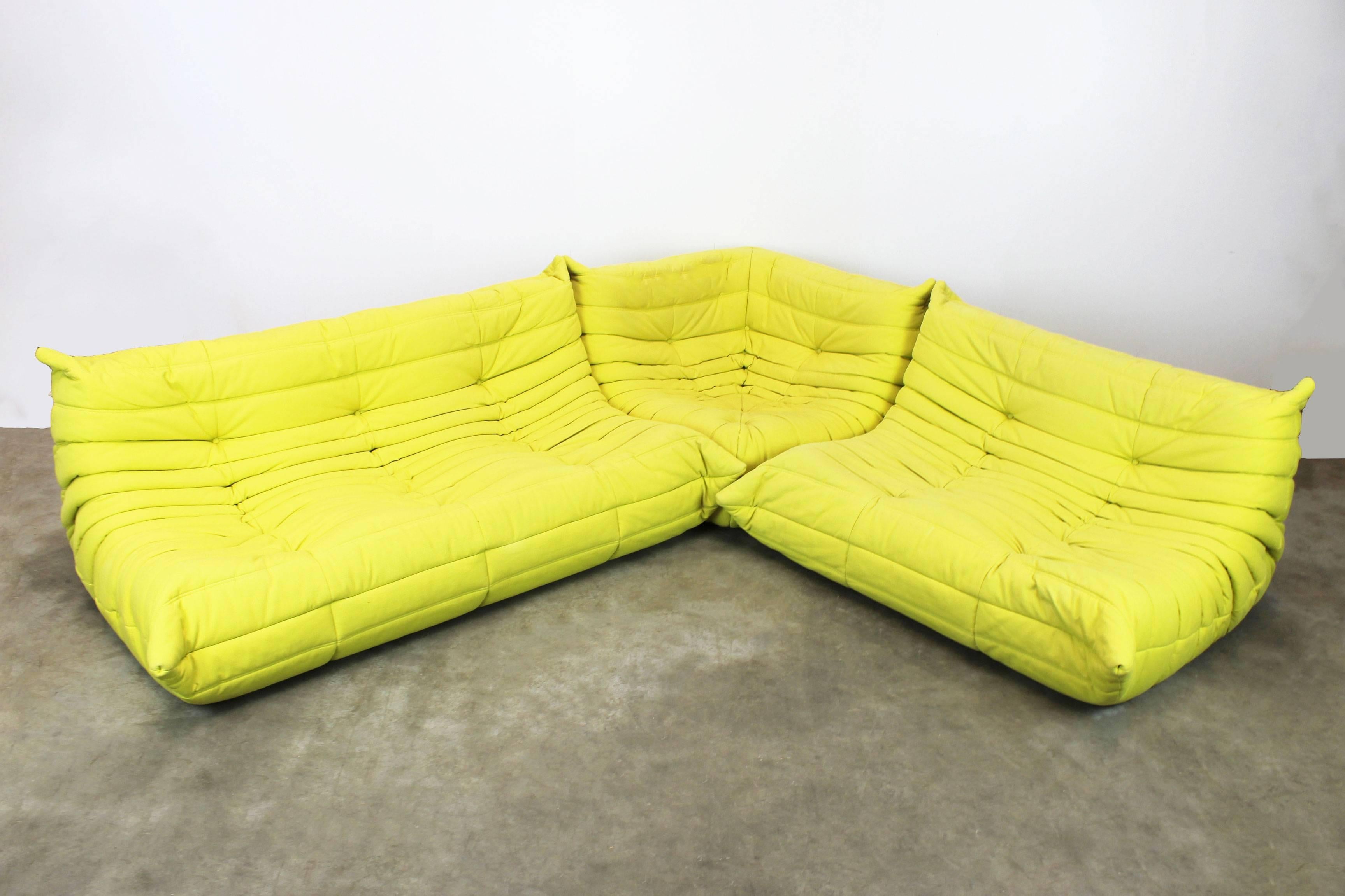 Mid-20th Century Togo Sofa Set or Livingroom Set Michel Ducaroy for Ligne Roset Pop Art Lime 1970