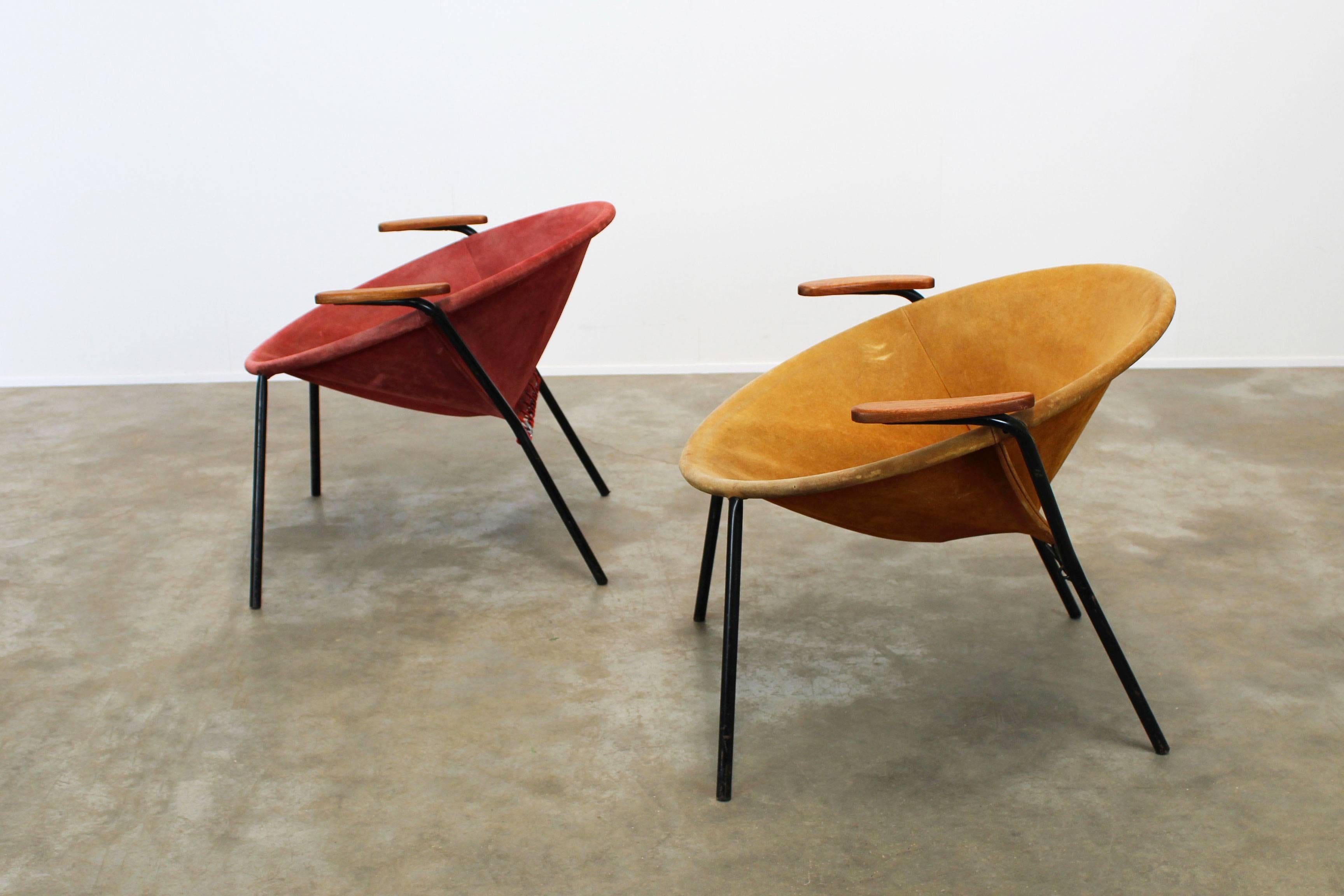 Pair of Colorful Balloon Lounge Chairs by Hans Olsen Teak Red Yellow Black, 1950 1
