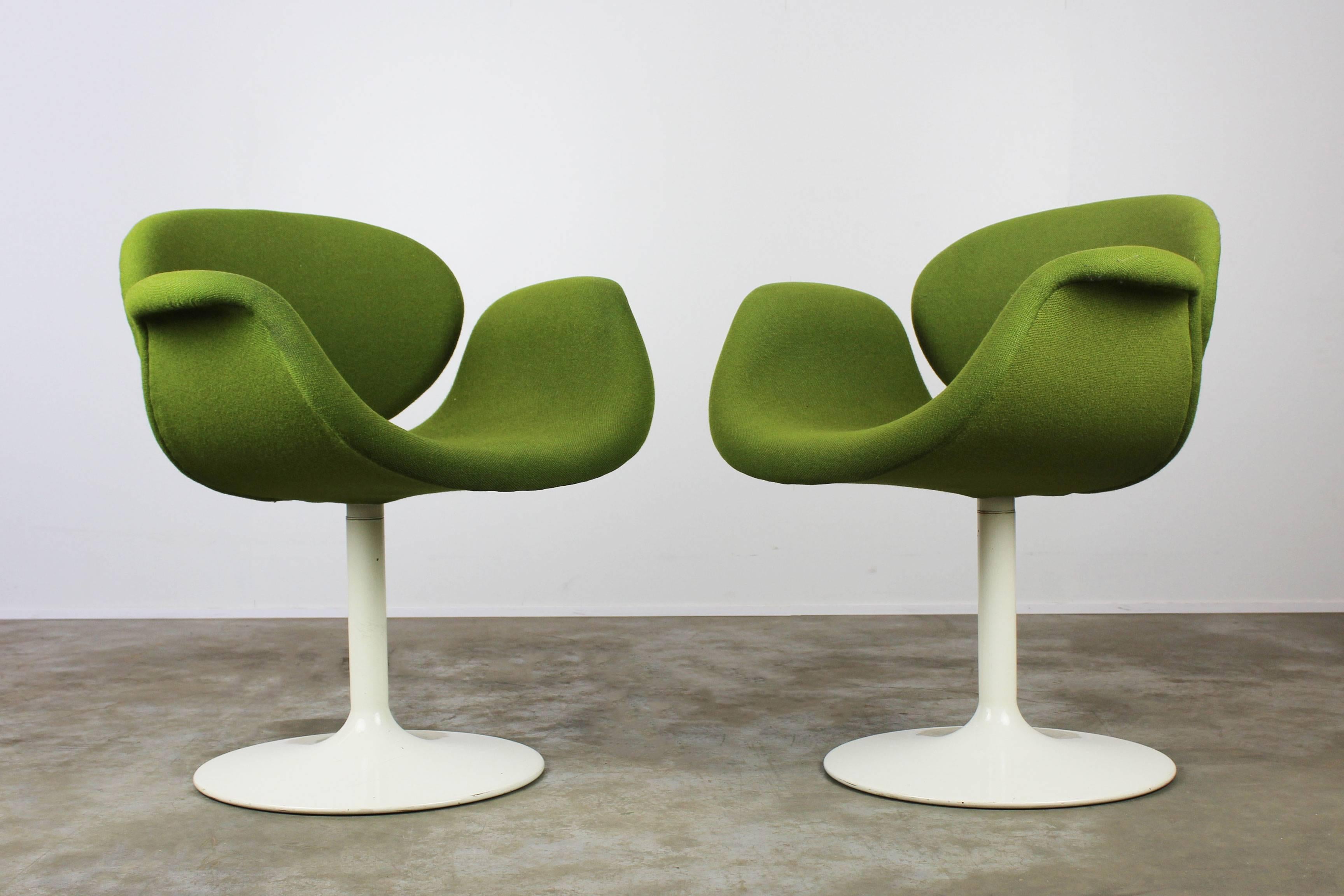 Mid-Century Modern Set of Two Little Tulip Chairs by Pierre Paulin for Artifort, 1963 Green White