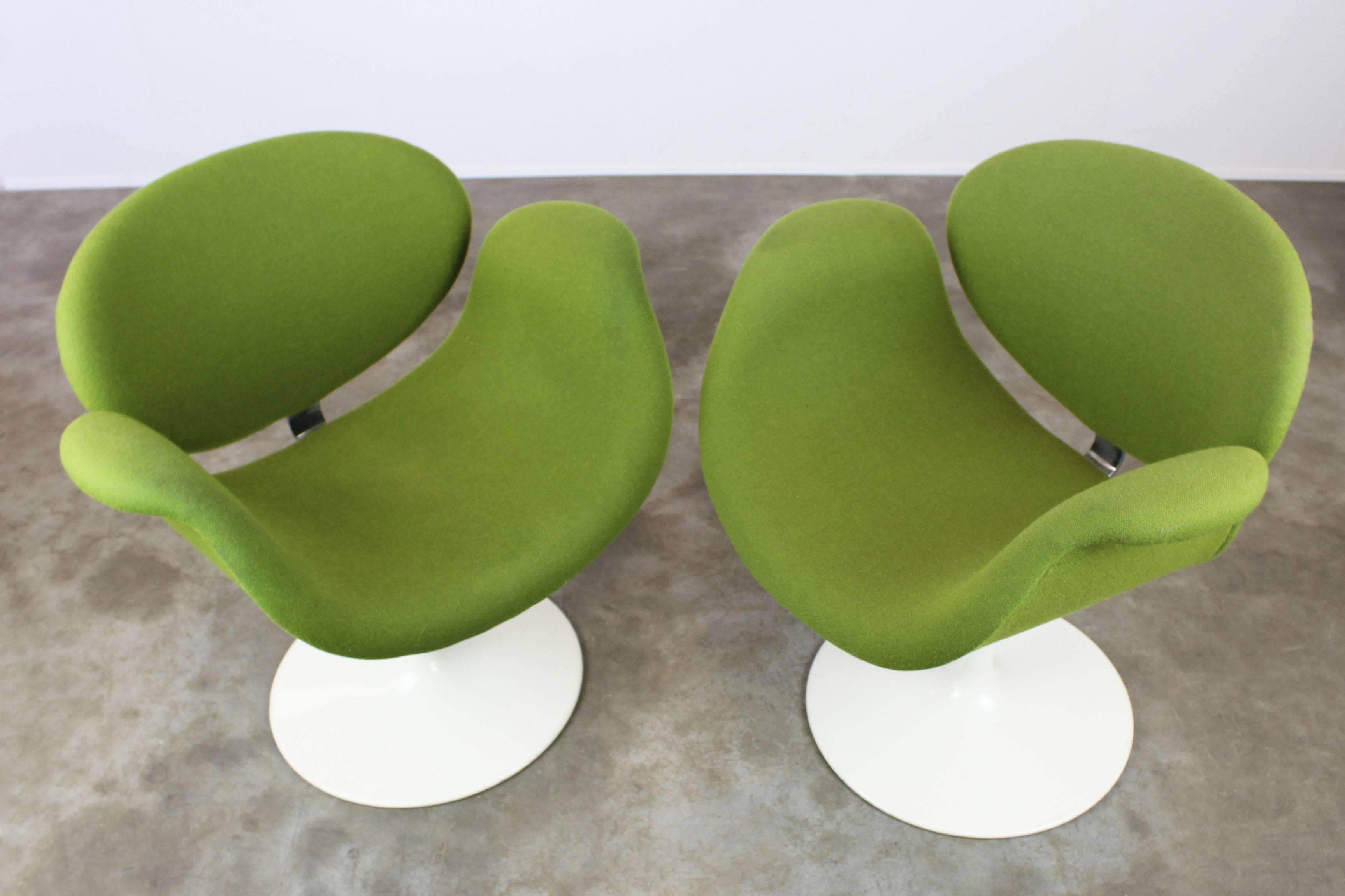 Metal Set of Two Little Tulip Chairs by Pierre Paulin for Artifort, 1963 Green White