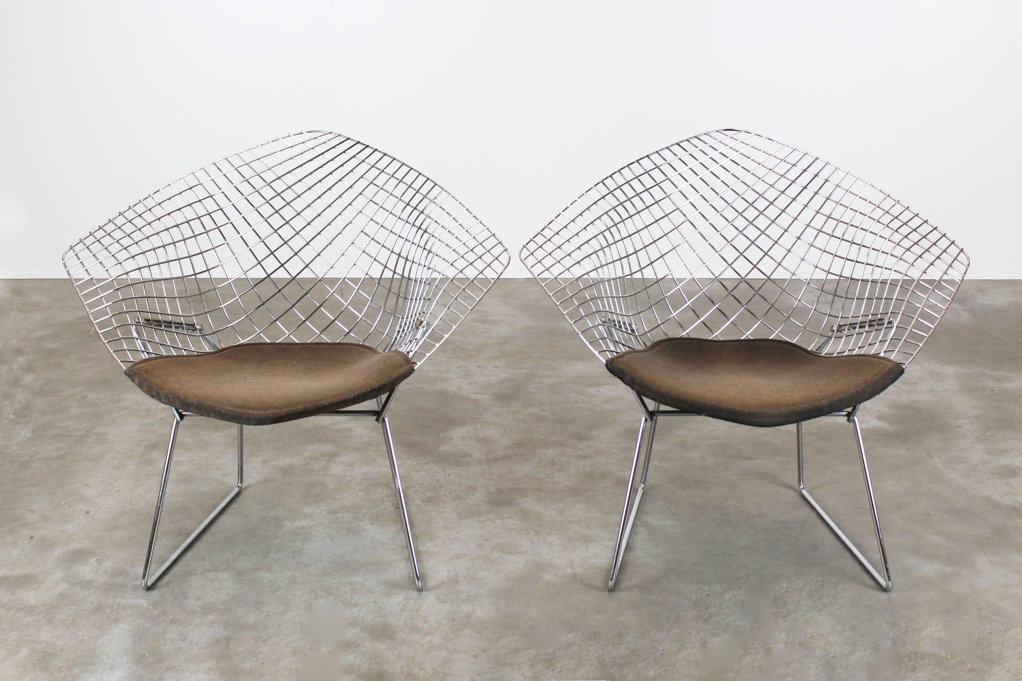 Set of Two Chrome Diamond Chairs by Harry Bertoia for Knoll, 1970, Grey 1