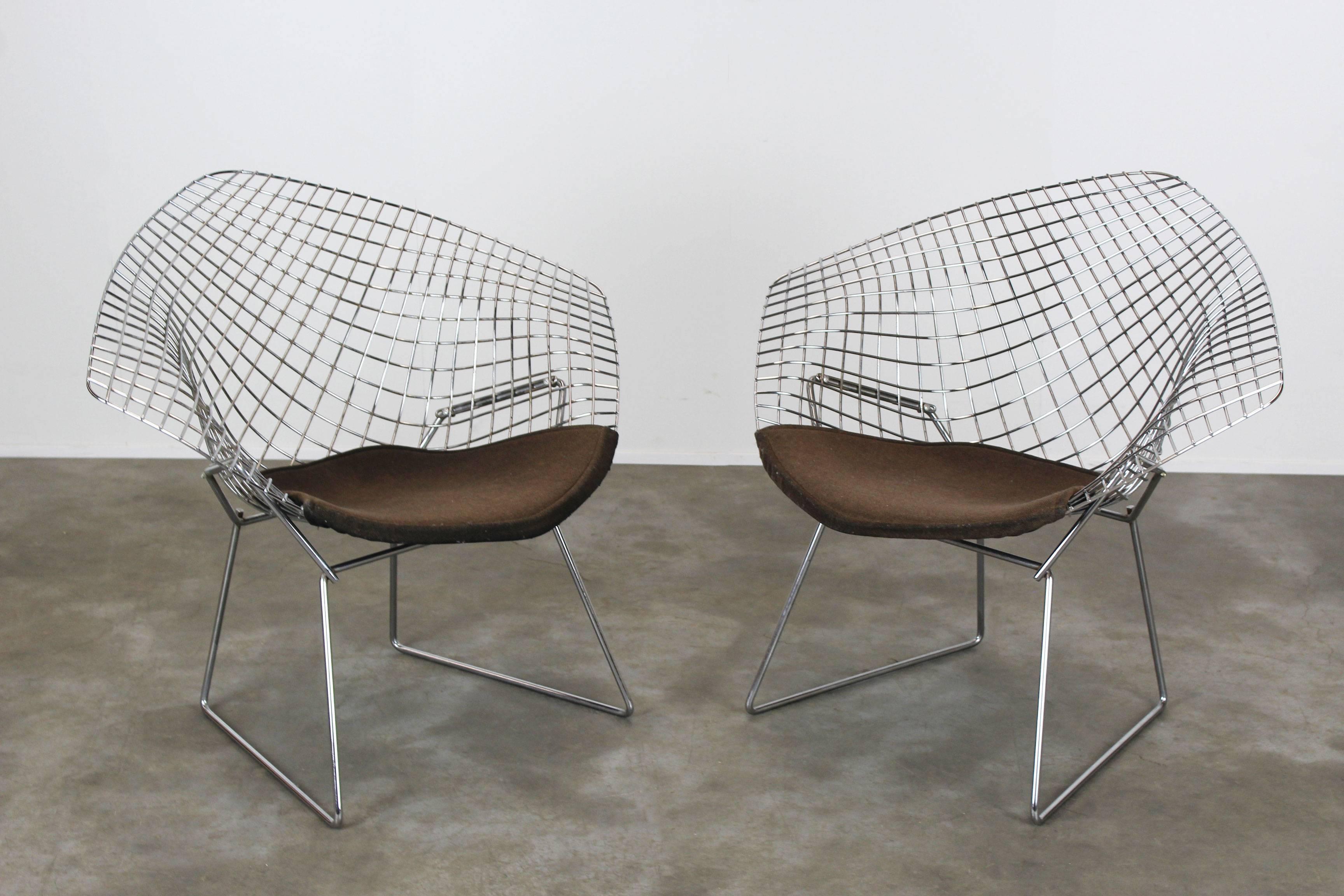 Late 20th Century Set of Two Chrome Diamond Chairs by Harry Bertoia for Knoll, 1970, Grey