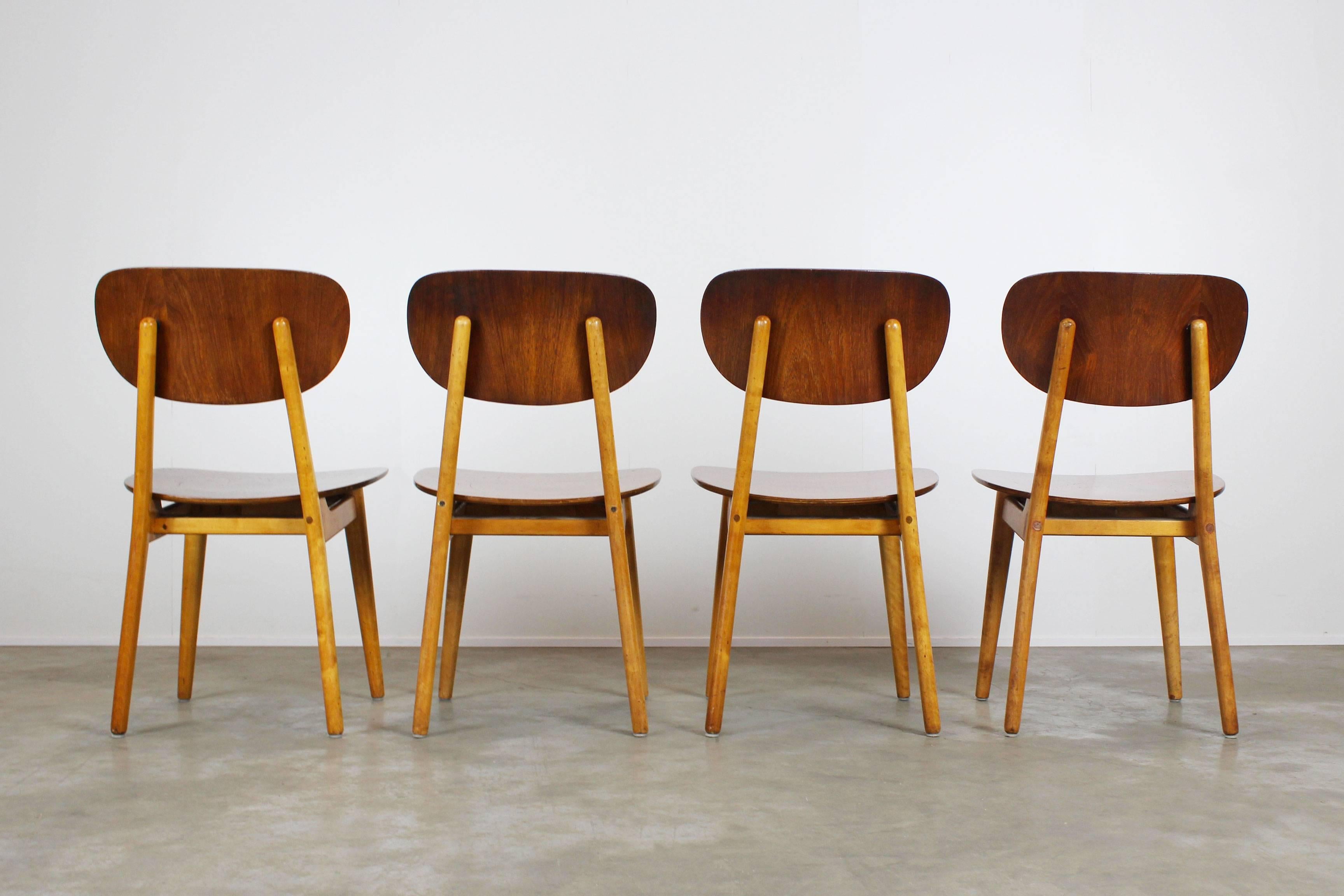 Mid-Century Modern Set of Four Dining Chairs SB11 by Cees Braakman for Pastoe, Beech Teak Dutch