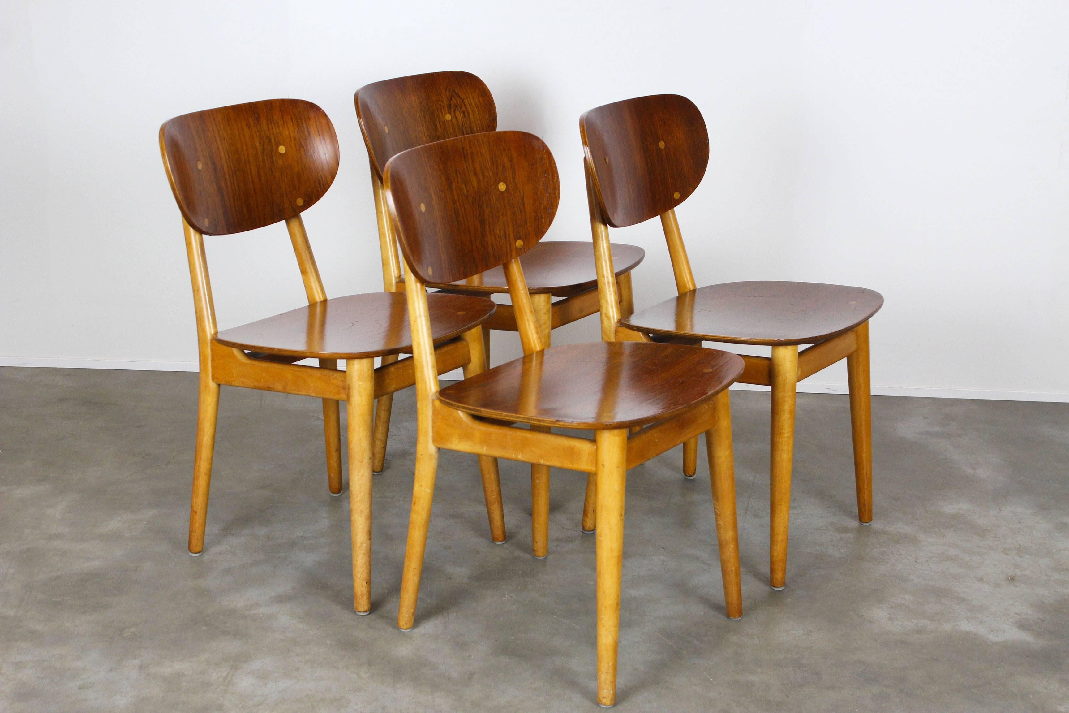 Set of Four Dining Chairs SB11 by Cees Braakman for Pastoe, Beech Teak Dutch In Good Condition In Ijzendijke, NL