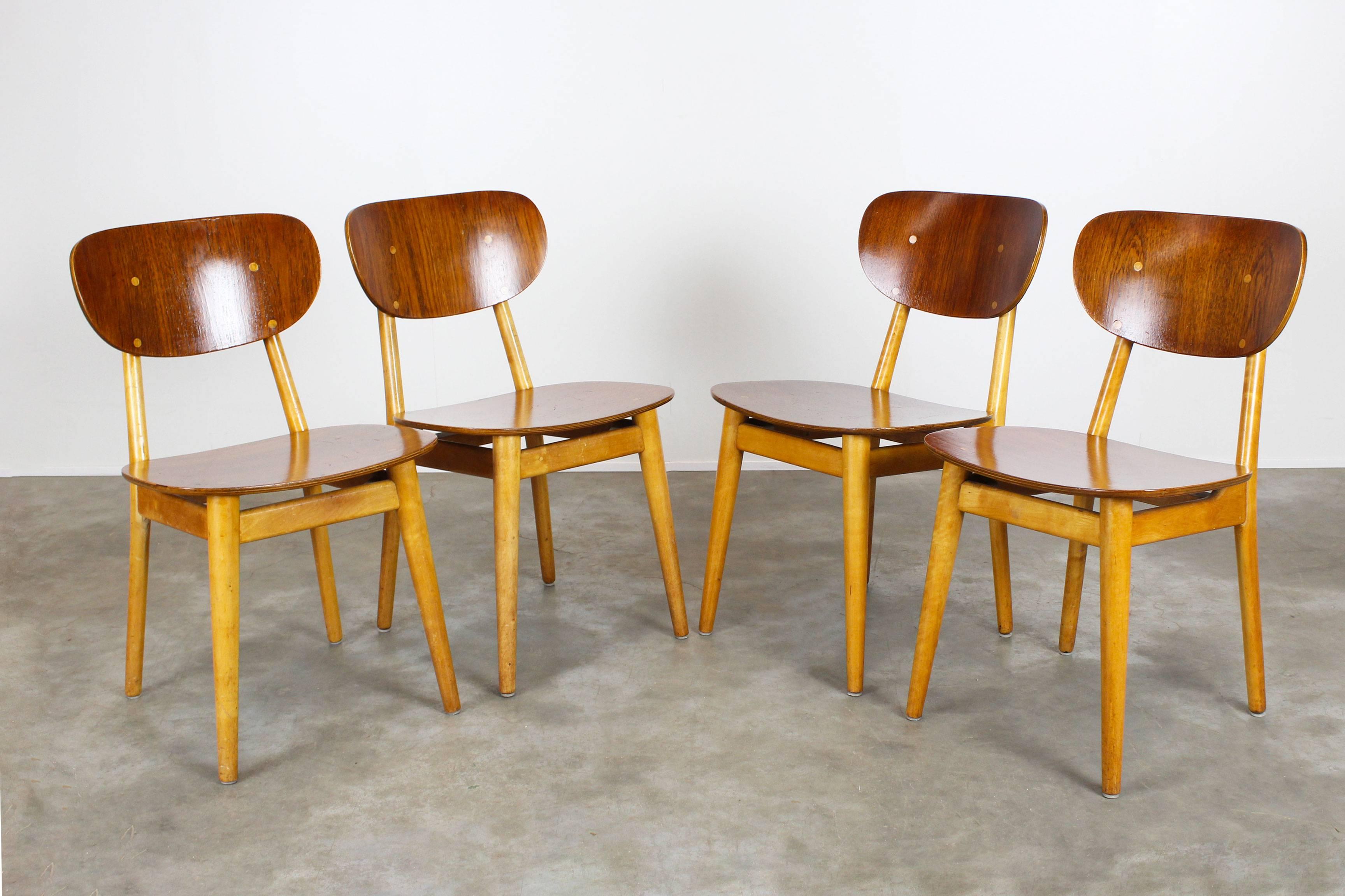 Mid-20th Century Set of Four Dining Chairs SB11 by Cees Braakman for Pastoe, Beech Teak Dutch