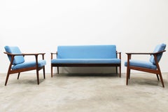 Dänisches Wohnzimmerset von Torbjørn Afdal für Sandvik Mobler:: 1950:: Blaues Teakholz