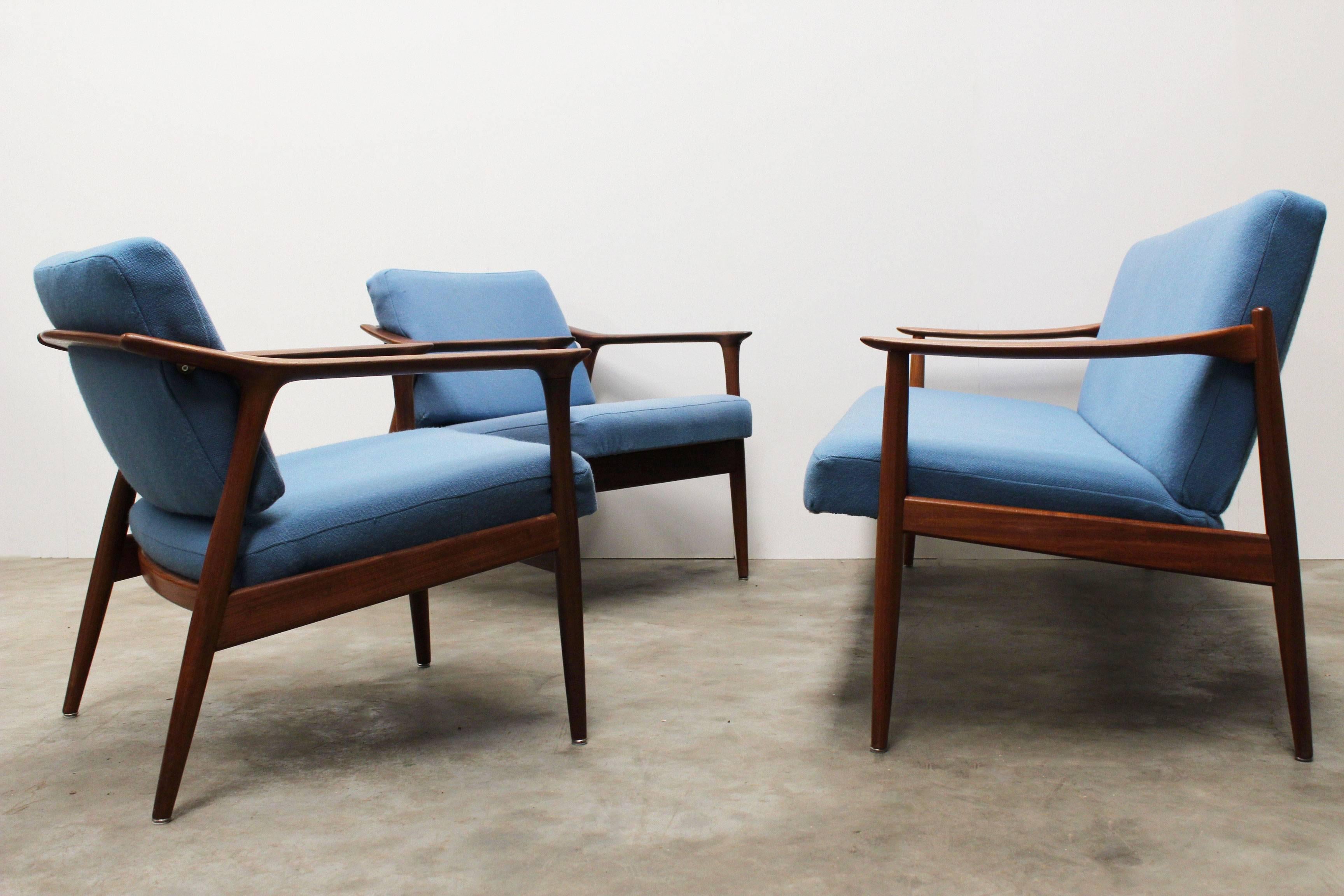 Danish Living Room Set by Torbjørn Afdal for Sandvik Mobler, 1950, Blue Teak 3