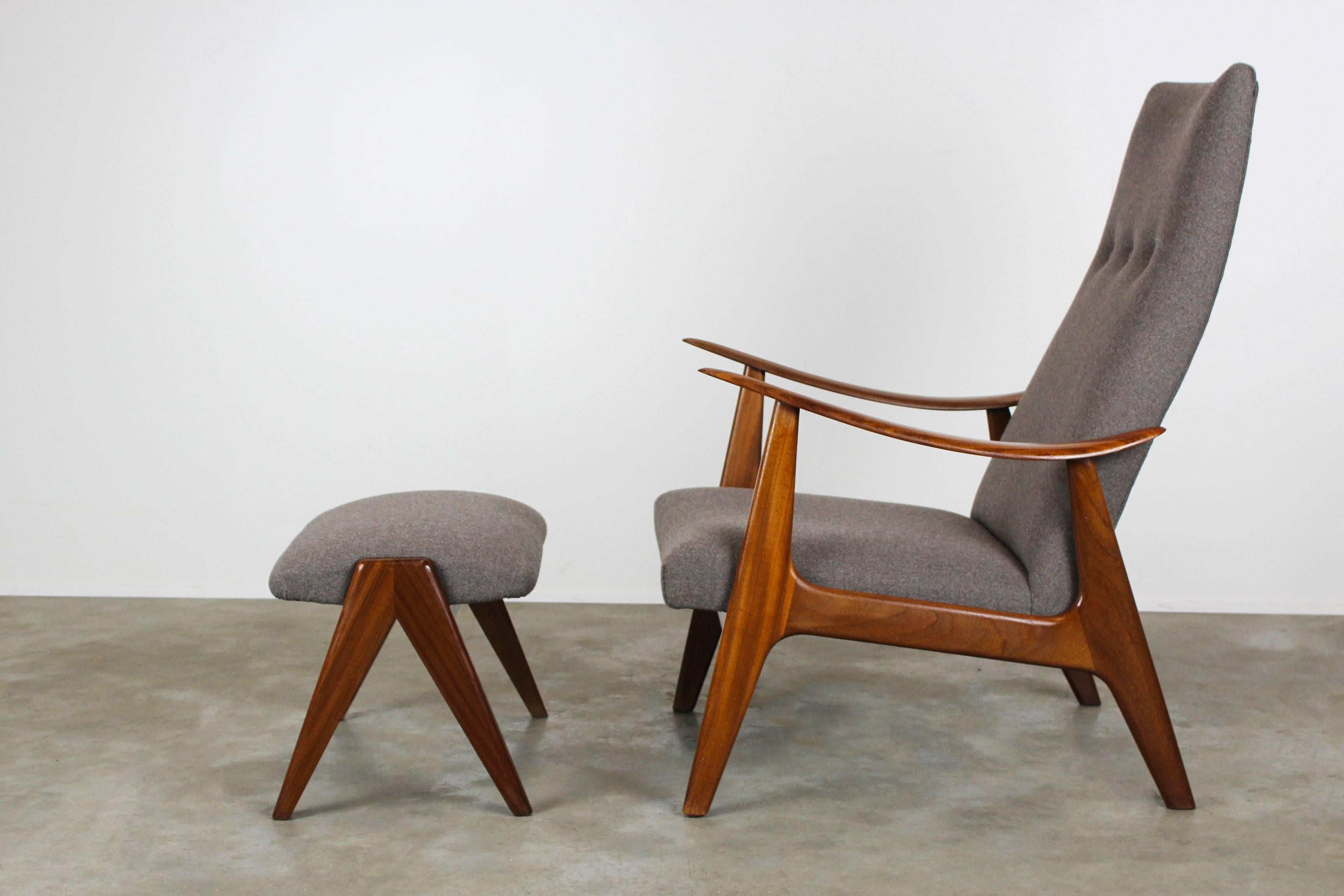 Fabric Louis Van Teeffelen Lounge Chair and Ottoman for Webe, 1960, Grey and Brown