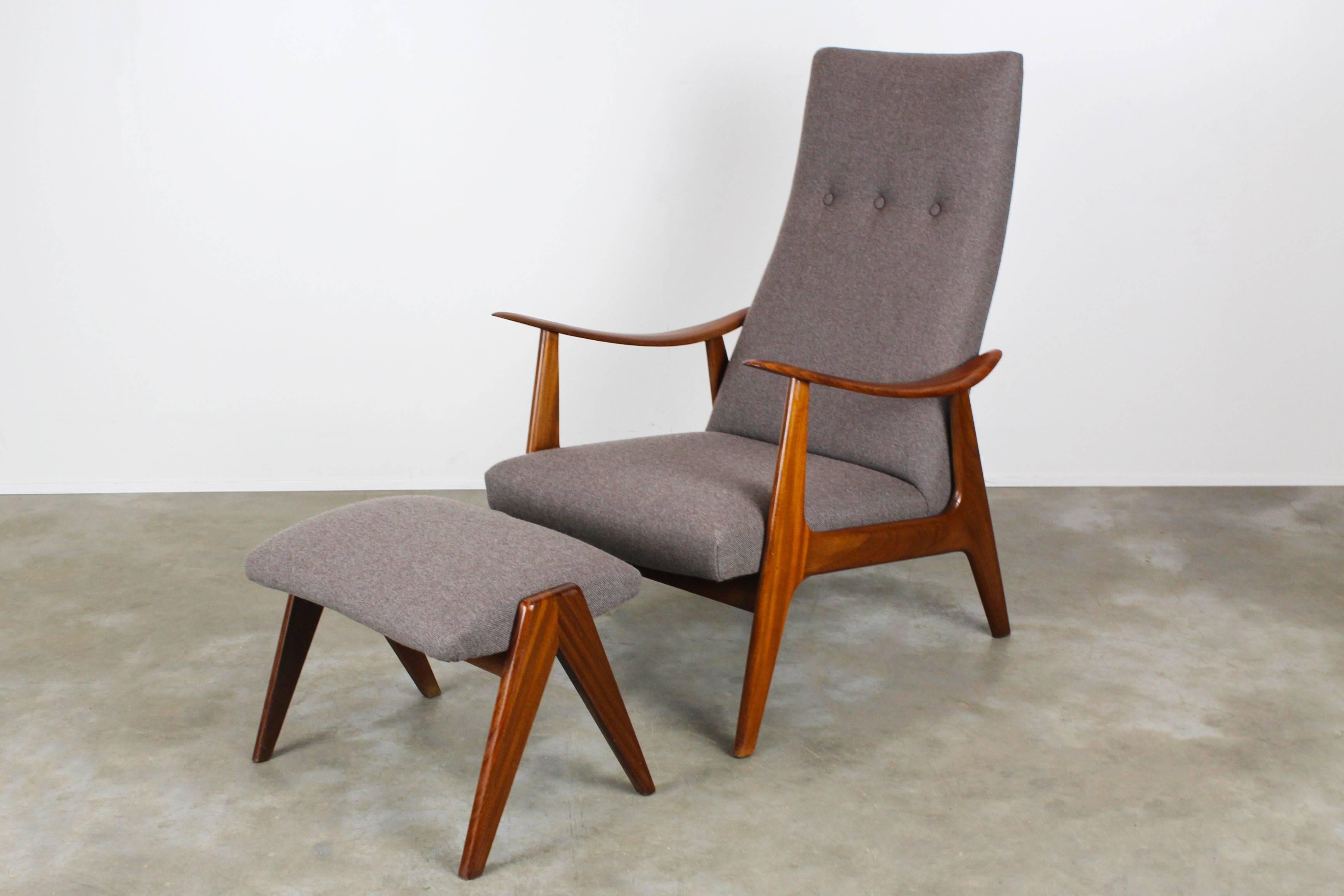 Louis Van Teeffelen Lounge Chair and Ottoman for Webe, 1960, Grey and Brown 1
