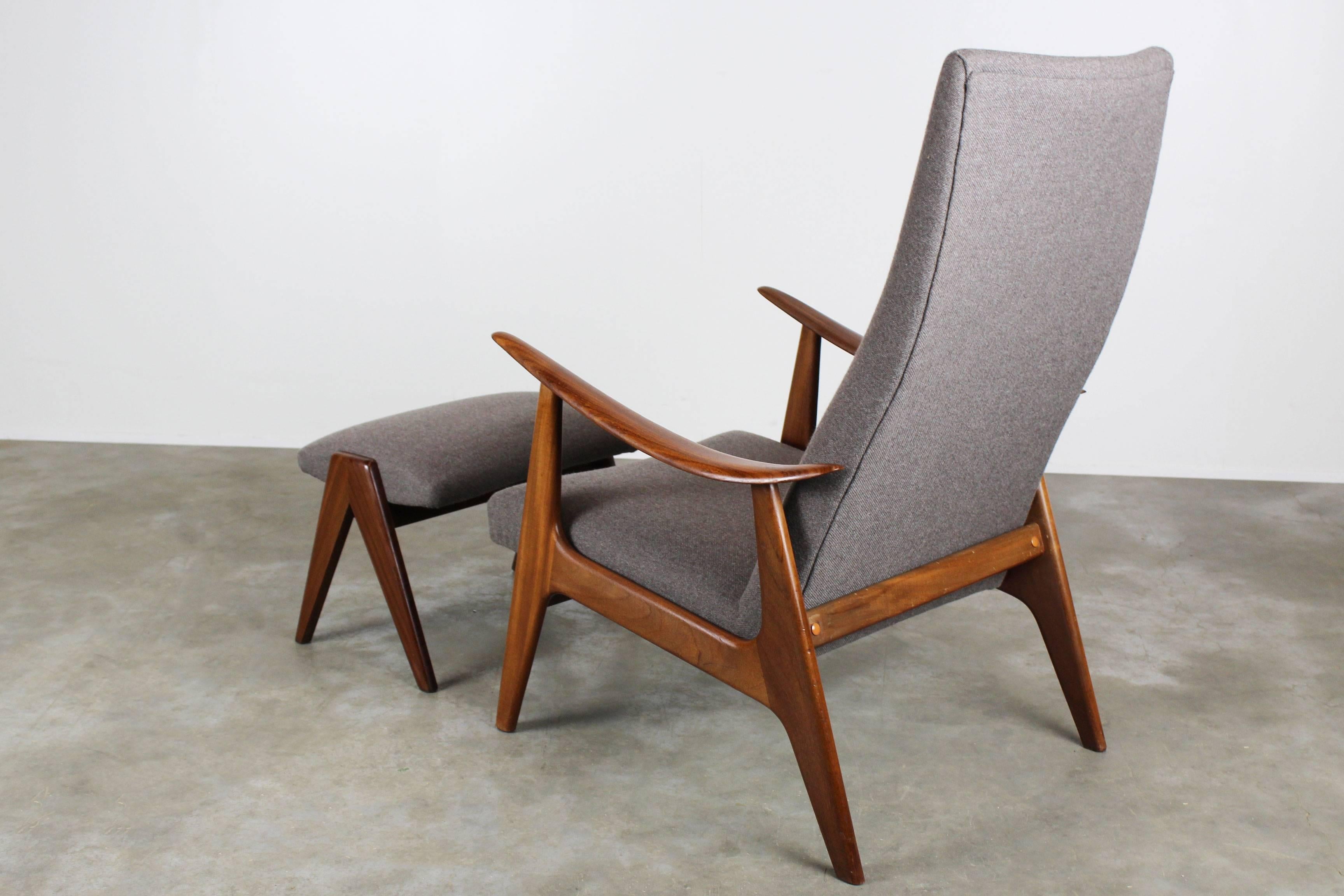 Louis Van Teeffelen Lounge Chair and Ottoman for Webe, 1960, Grey and Brown 2