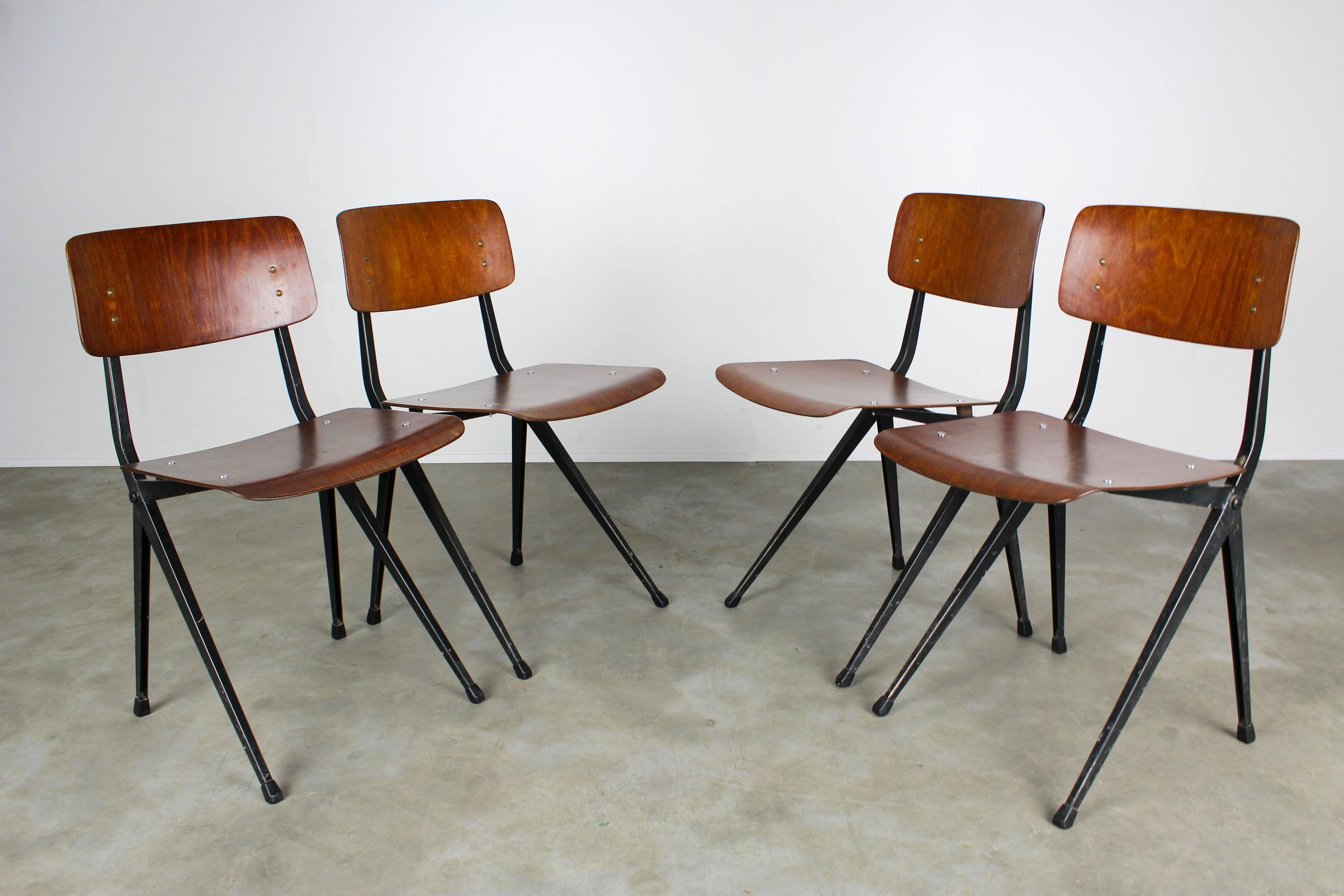 Mid-Century Modern Set of Four Industrial Design Dining Chairs by Marko Friso Kramer Style