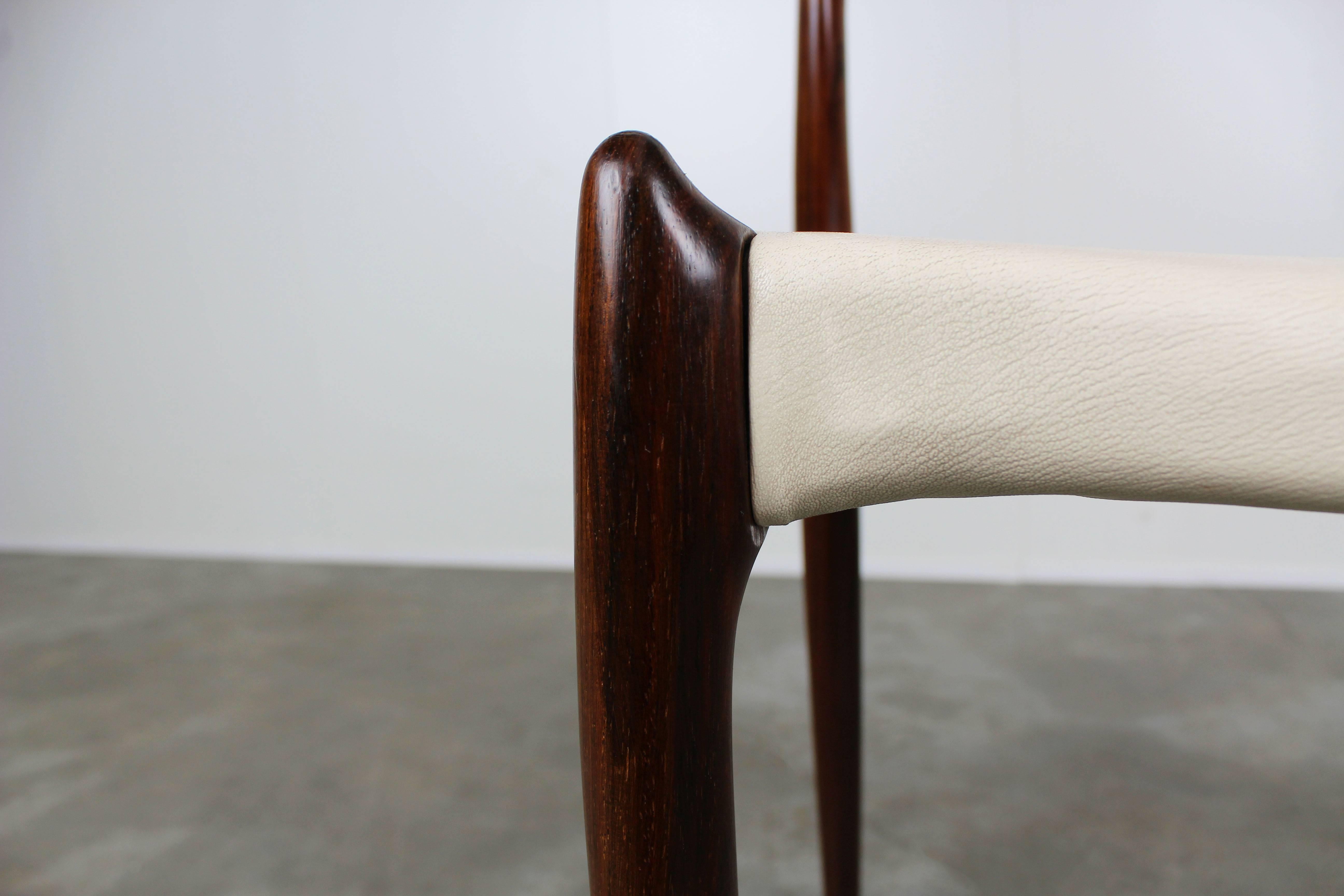 1950s Danish Dining Chairs Model 78 Niels Otto Moller Rosewood White Leather  4