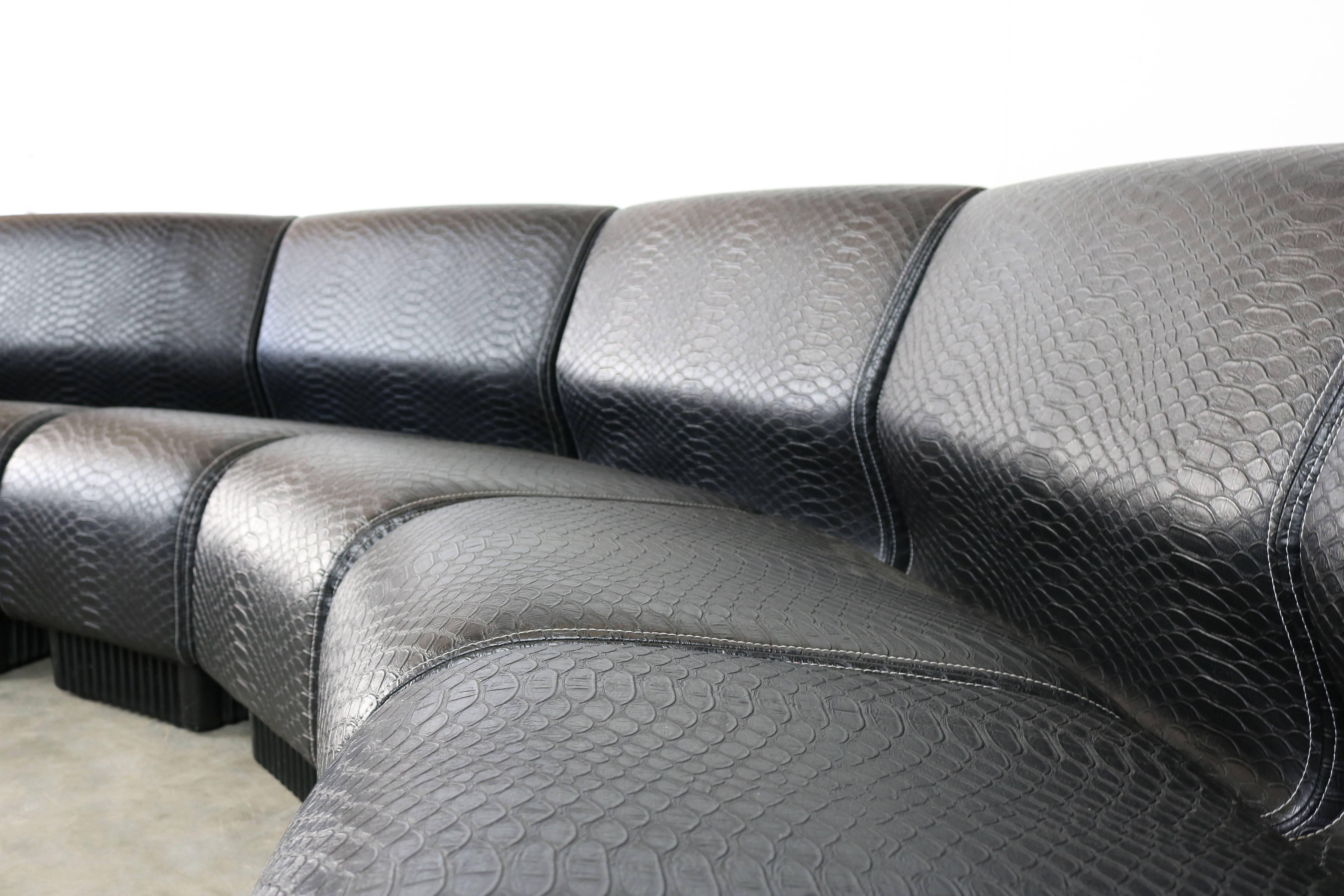 Faux Leather Midcentury Modular Sofa by Don Chadwick for Herman Miller, 1970 Black Snakeskin