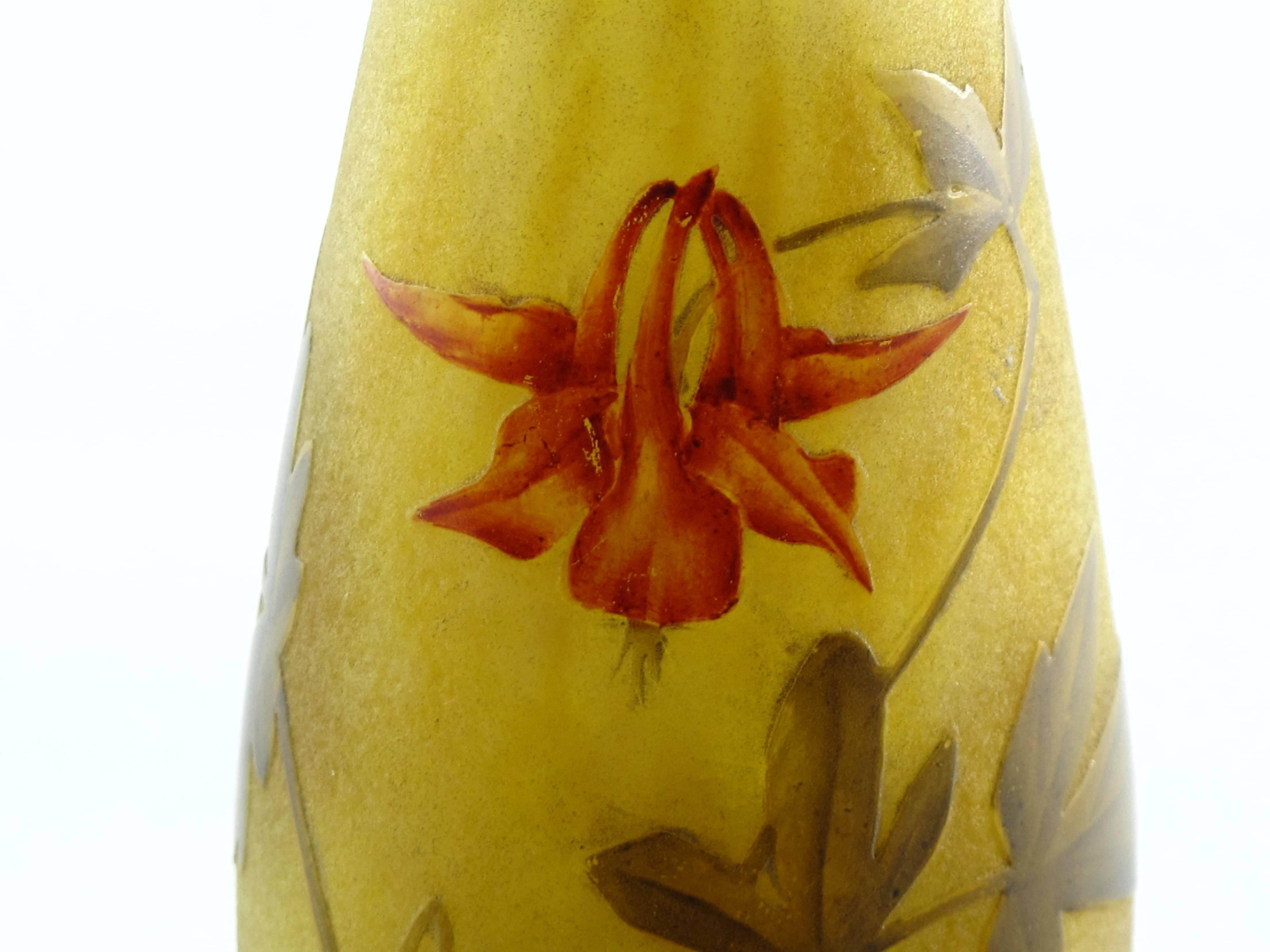 Enameled Art Nouveau Daum Acid Etched and Enamelled Cameo Glass Vase For Sale
