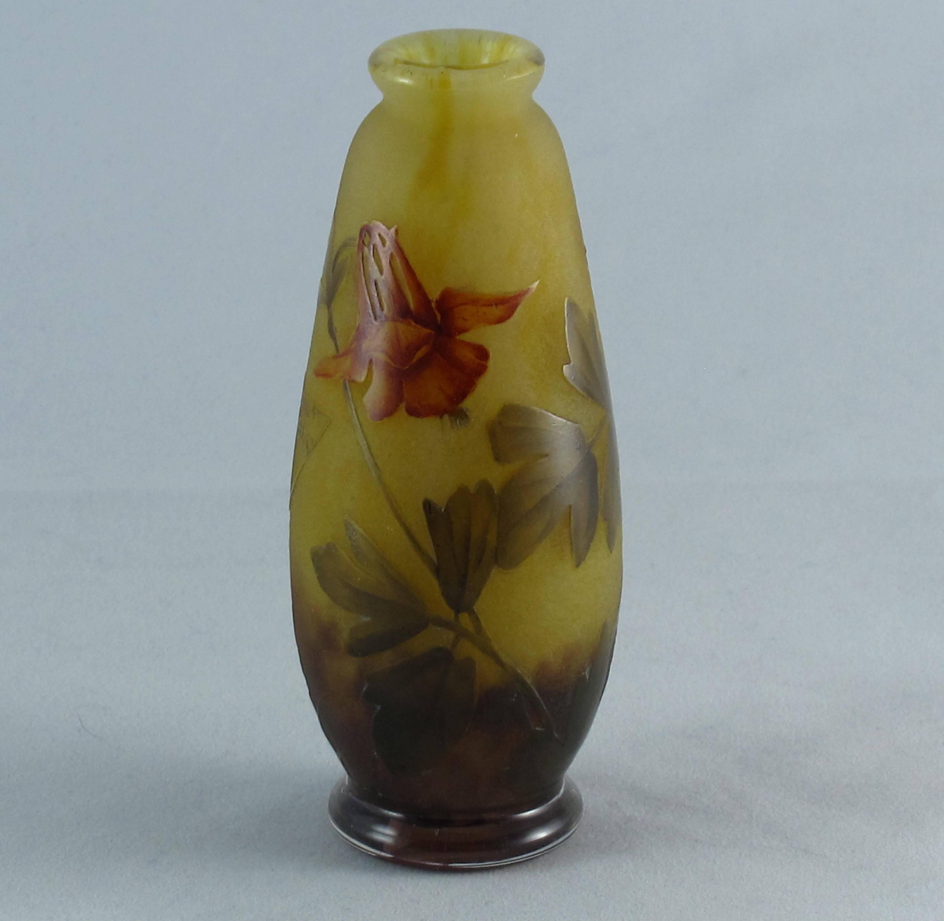 French Art Nouveau Daum Acid Etched and Enamelled Cameo Glass Vase For Sale