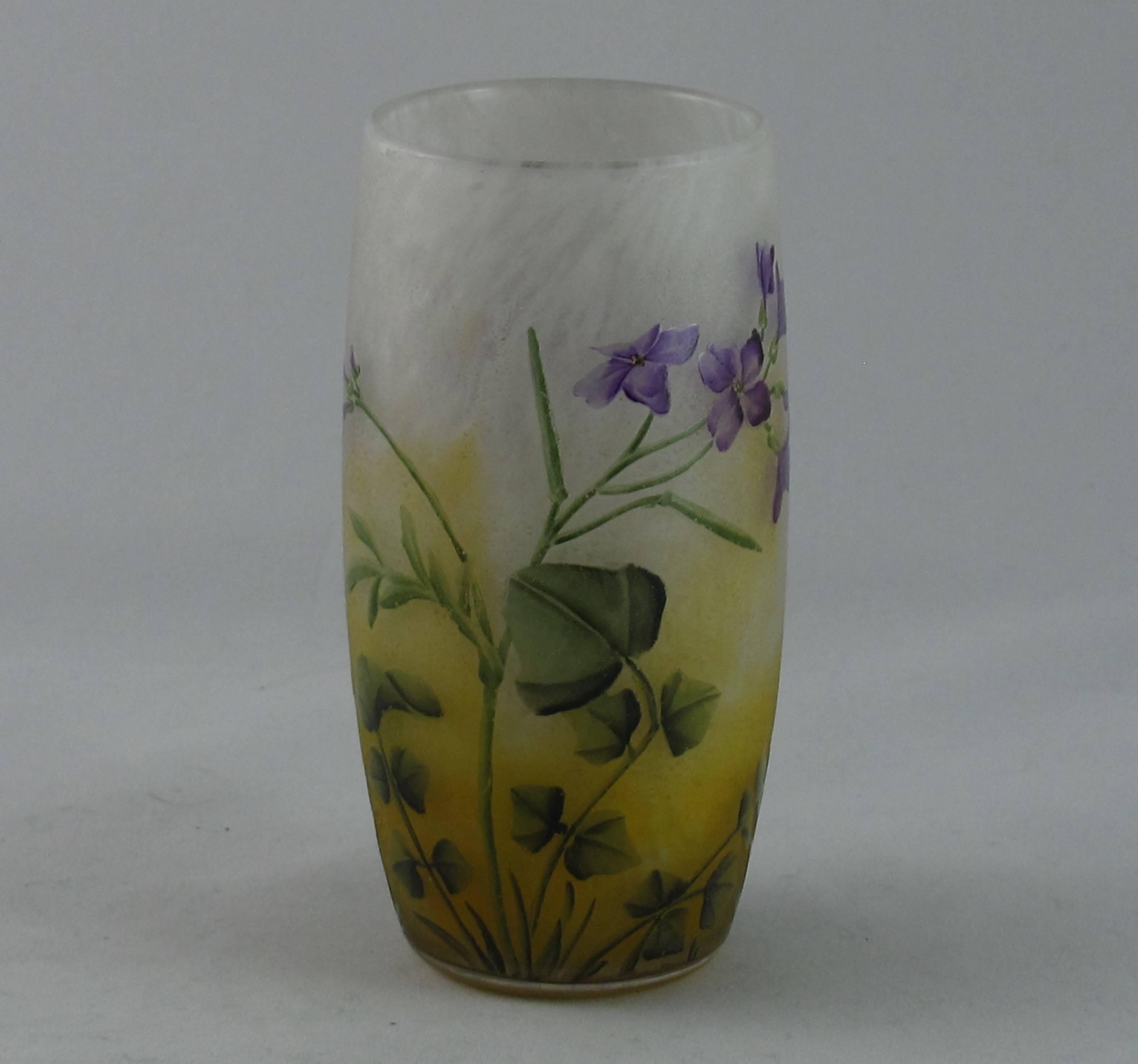 Enameled Art Nouveau Daum Glass Vase For Sale