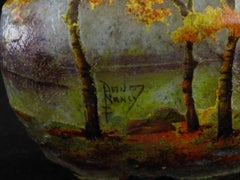 Art Nouveau Daum Paysage Automne cameo and enamel glass Vase