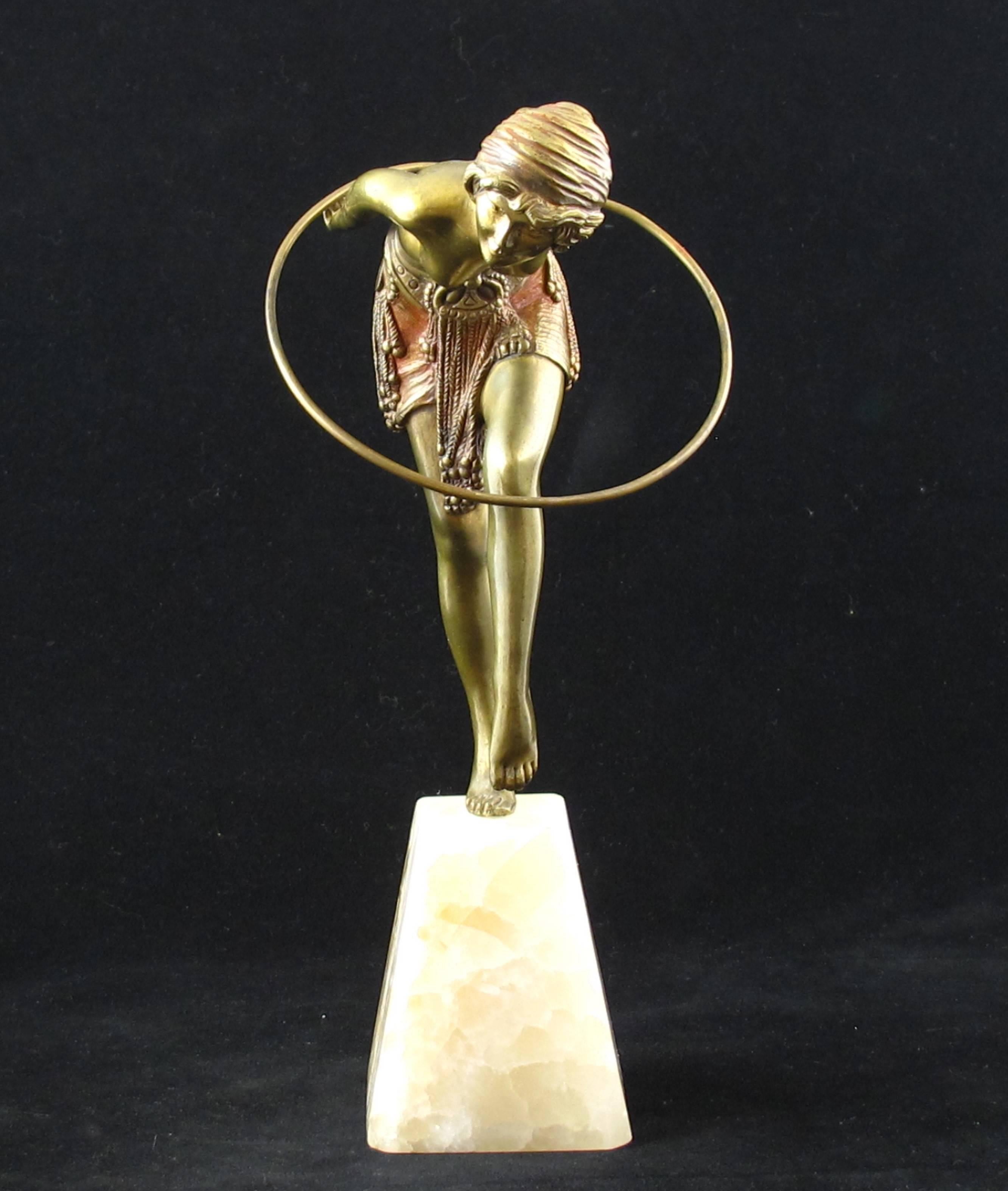 Cold-Painted Art Deco Bronze Figure of a Hoop Dancer by Demetre Chiparus For Sale