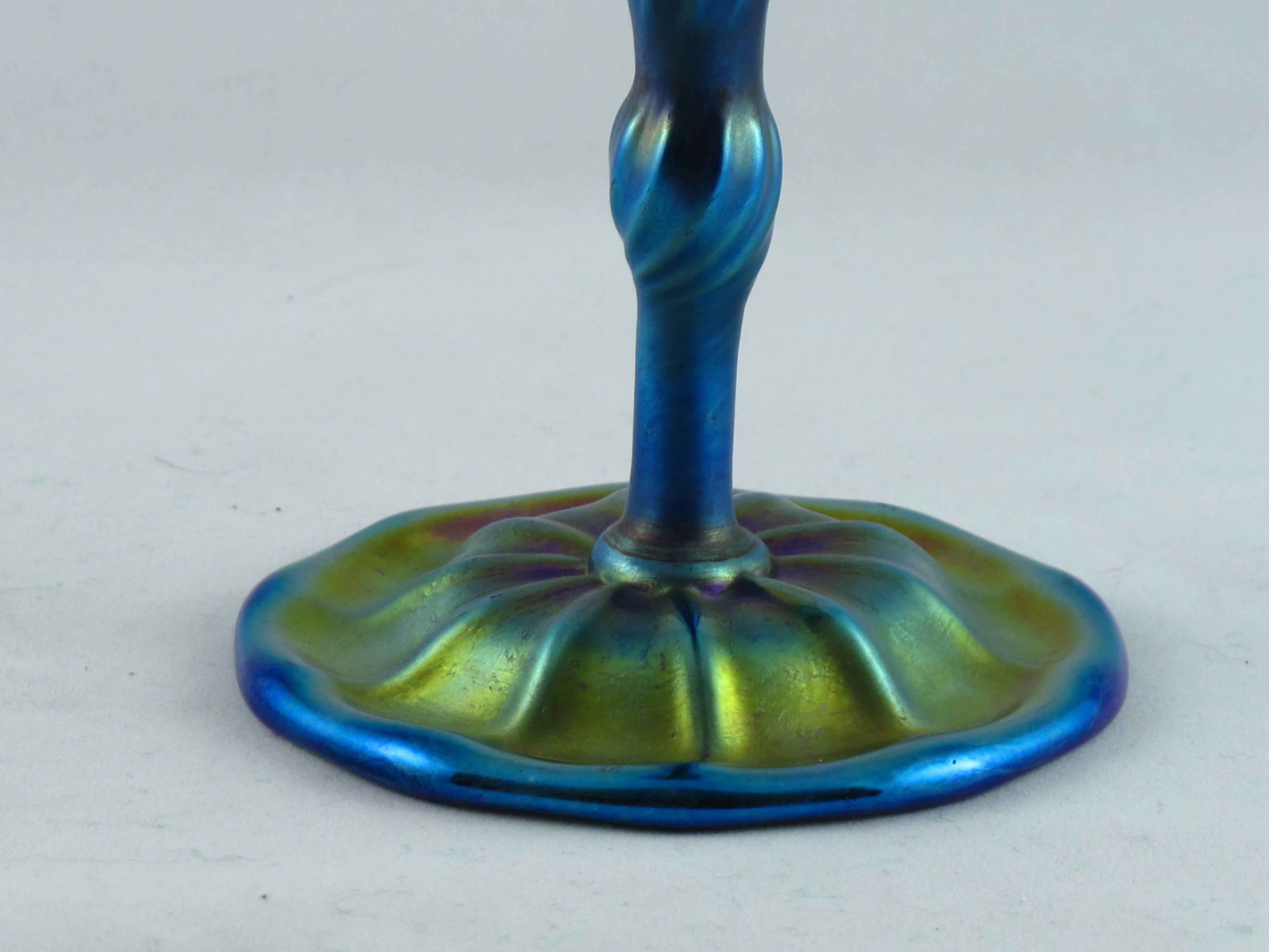 American Art Nouveau Tiffany Favrile Footed Stemmed Floriform Vase For Sale
