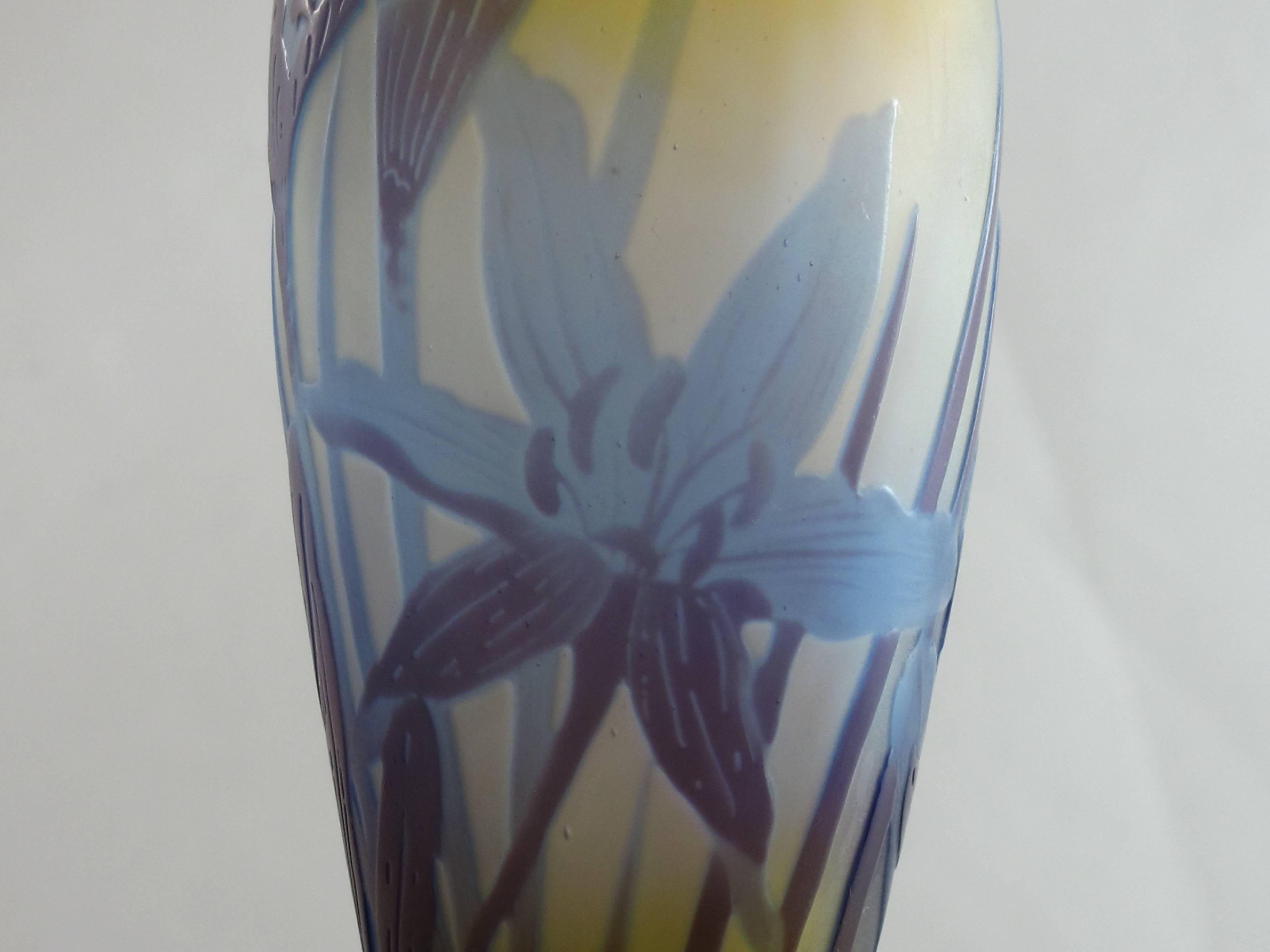 Art Nouveau Emile Galle Vase Decorated with Crocus Leaves and Flowers In Excellent Condition For Sale In Elswick, GB