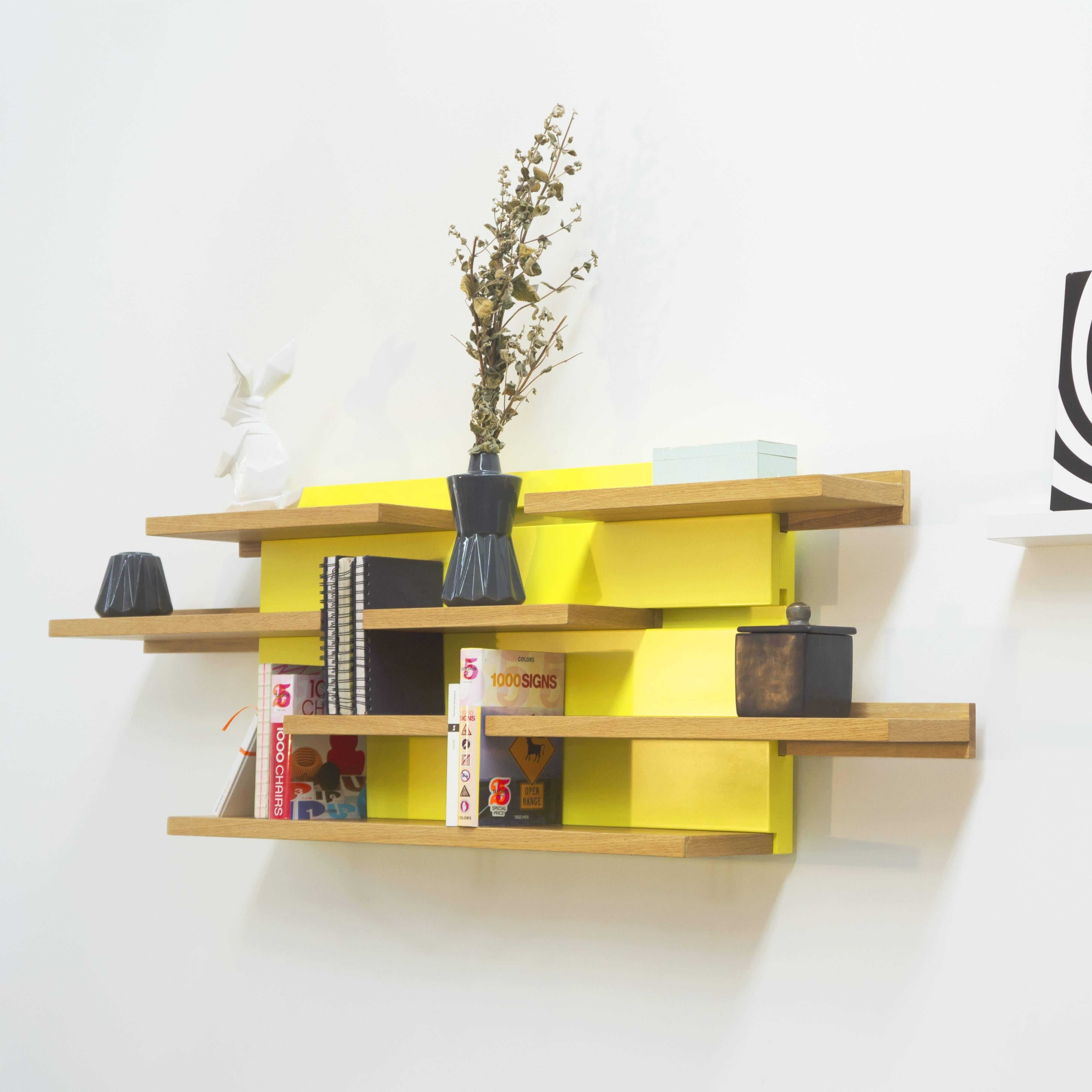 Modern Contemporary sliding shelves by A. Louchart in oak, lacquered, customizable For Sale