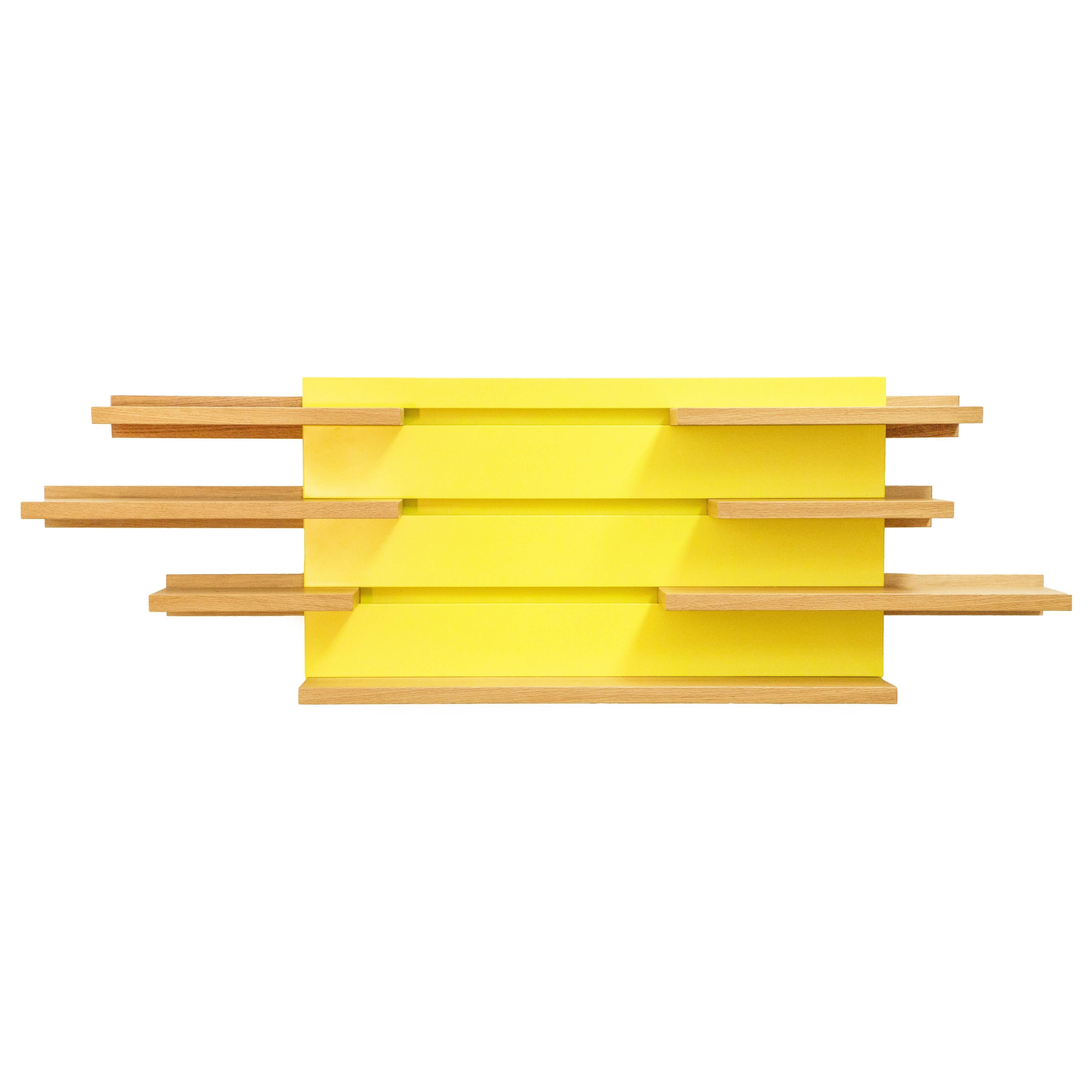Wood Contemporary sliding shelves by A. Louchart in oak, lacquered, customizable For Sale
