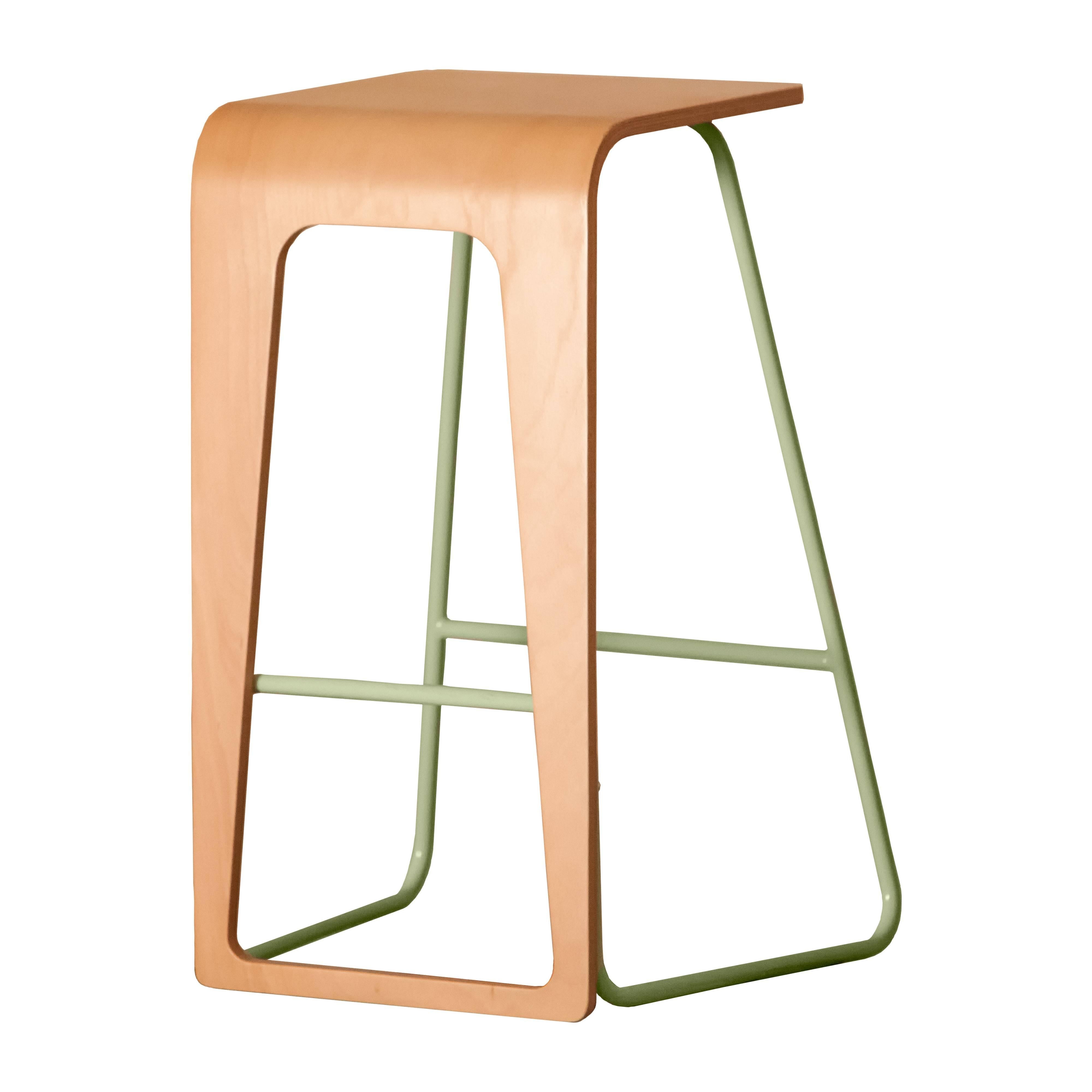 Modern Contemporary bar stool by Le Point D with metal color frame and plywood seat For Sale