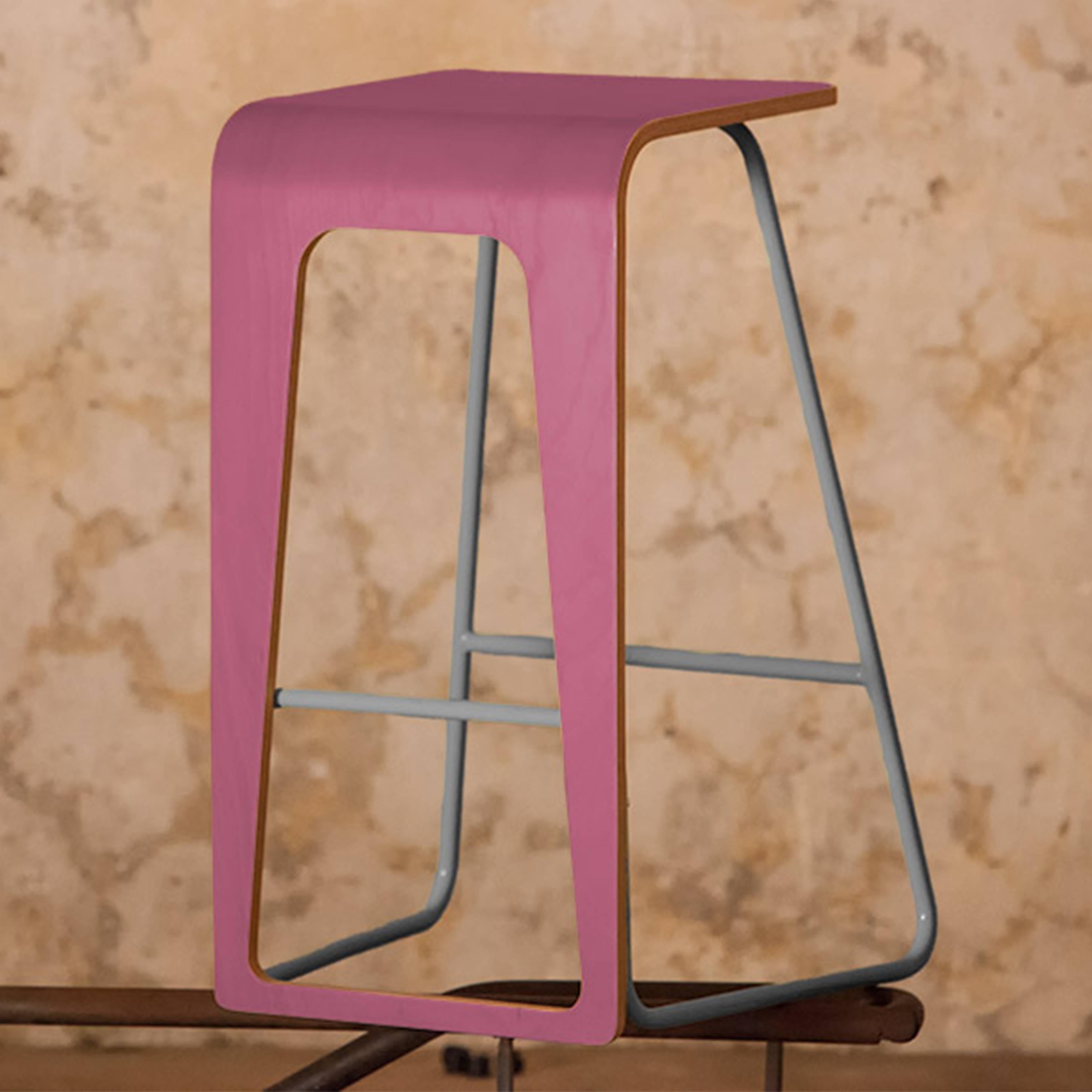 Lacquered Contemporary bar stool by Le Point D with metal color frame and plywood seat For Sale