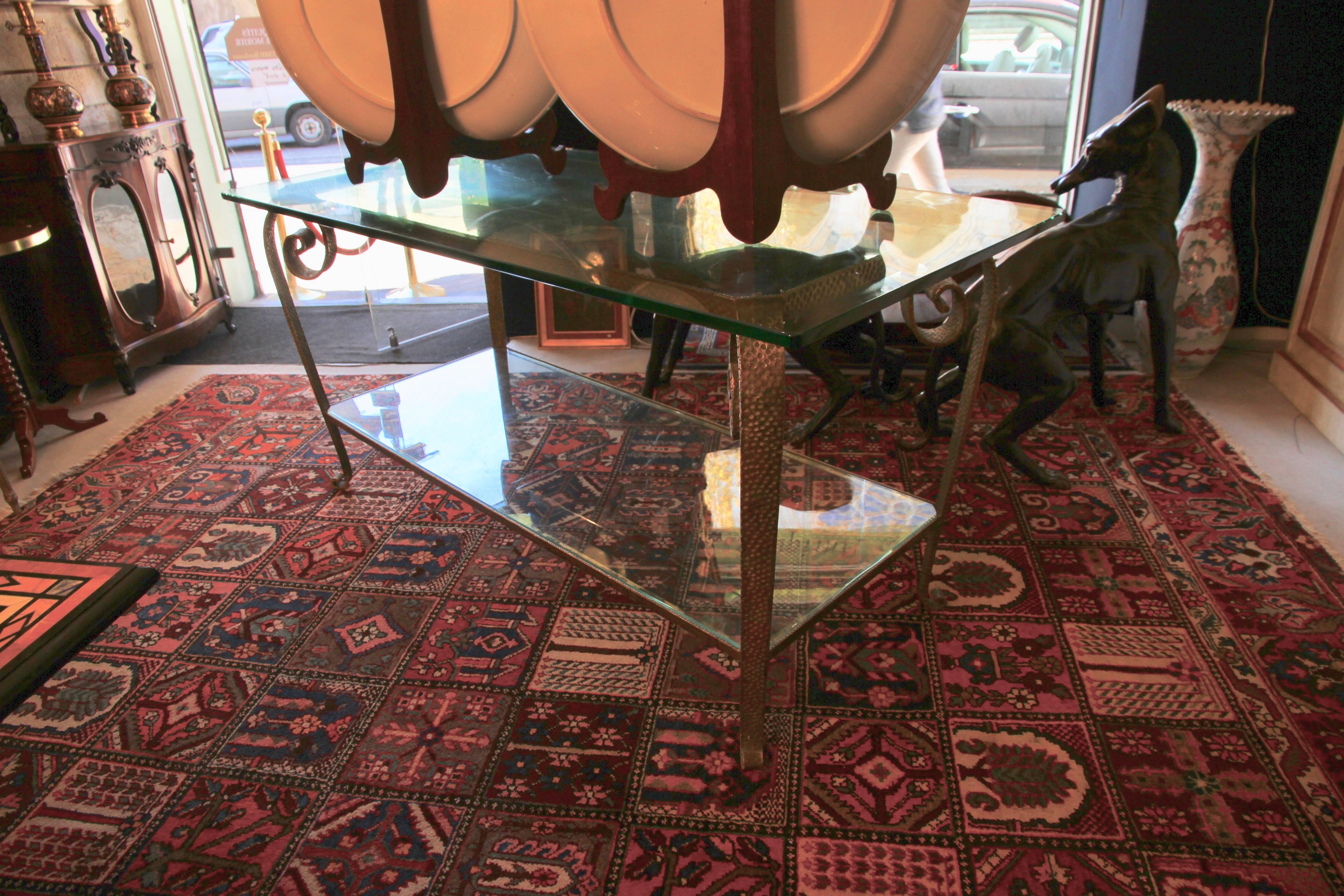 European Glass and Wrought Iron Console, 1930s For Sale