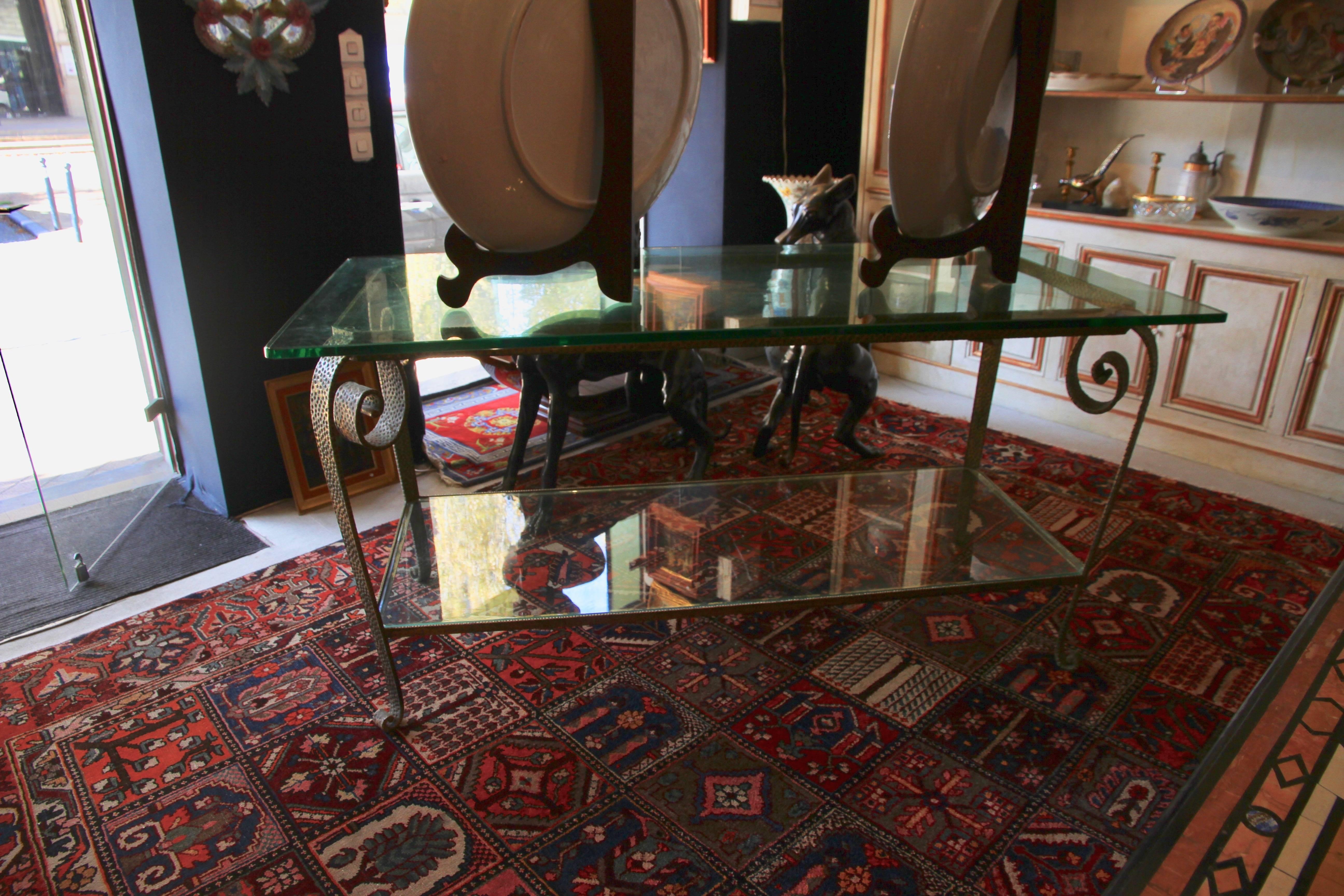Glass and Wrought Iron Console, 1930s In Good Condition For Sale In Bordeaux, FR
