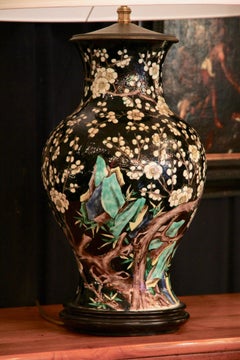 Chinese Vase Mounted in Lamp, Gilded Bronze, 19th Century Chinese Artwork