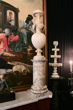 Pair of Alabaster "Pot à Feu" or Fire Pot, Italien Artwork, 19th Century