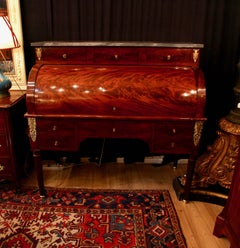 Cylinder Desk in Flame Mahogany, 19th Century