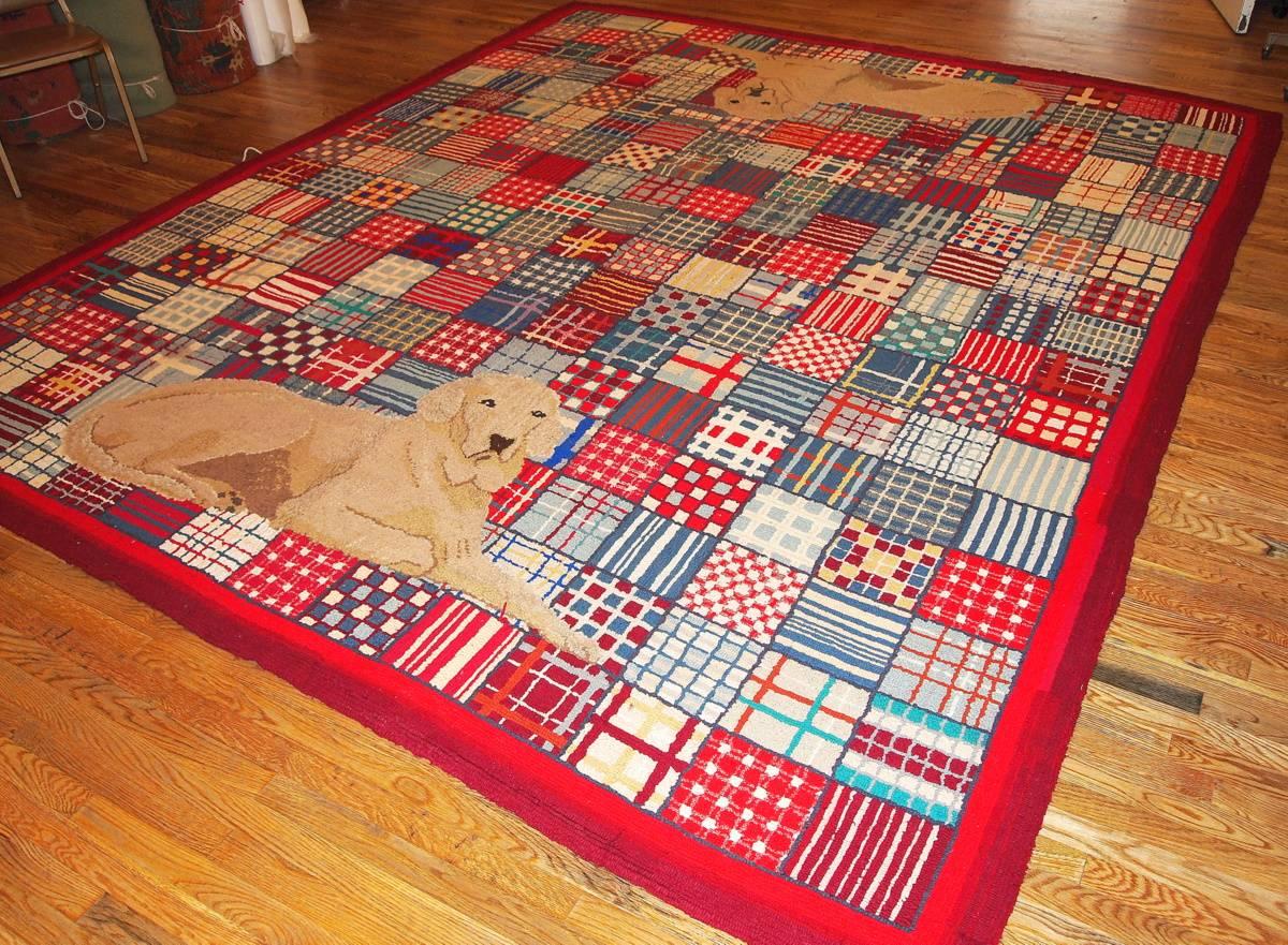 Hand-Knotted Handmade Vintage American Hooked Rug, 1960s, 1B50