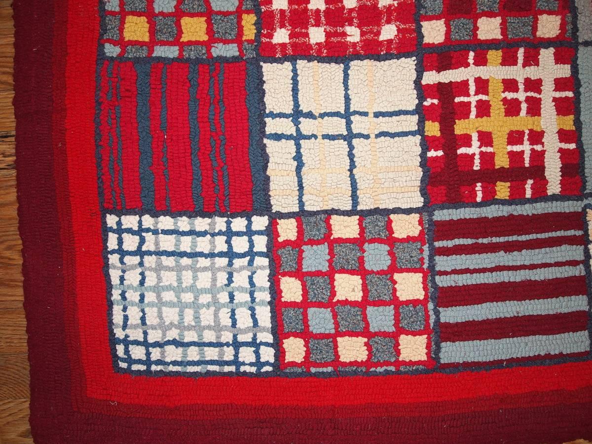 Handmade Vintage American Hooked Rug, 1960s, 1B50 In Excellent Condition In Bordeaux, FR