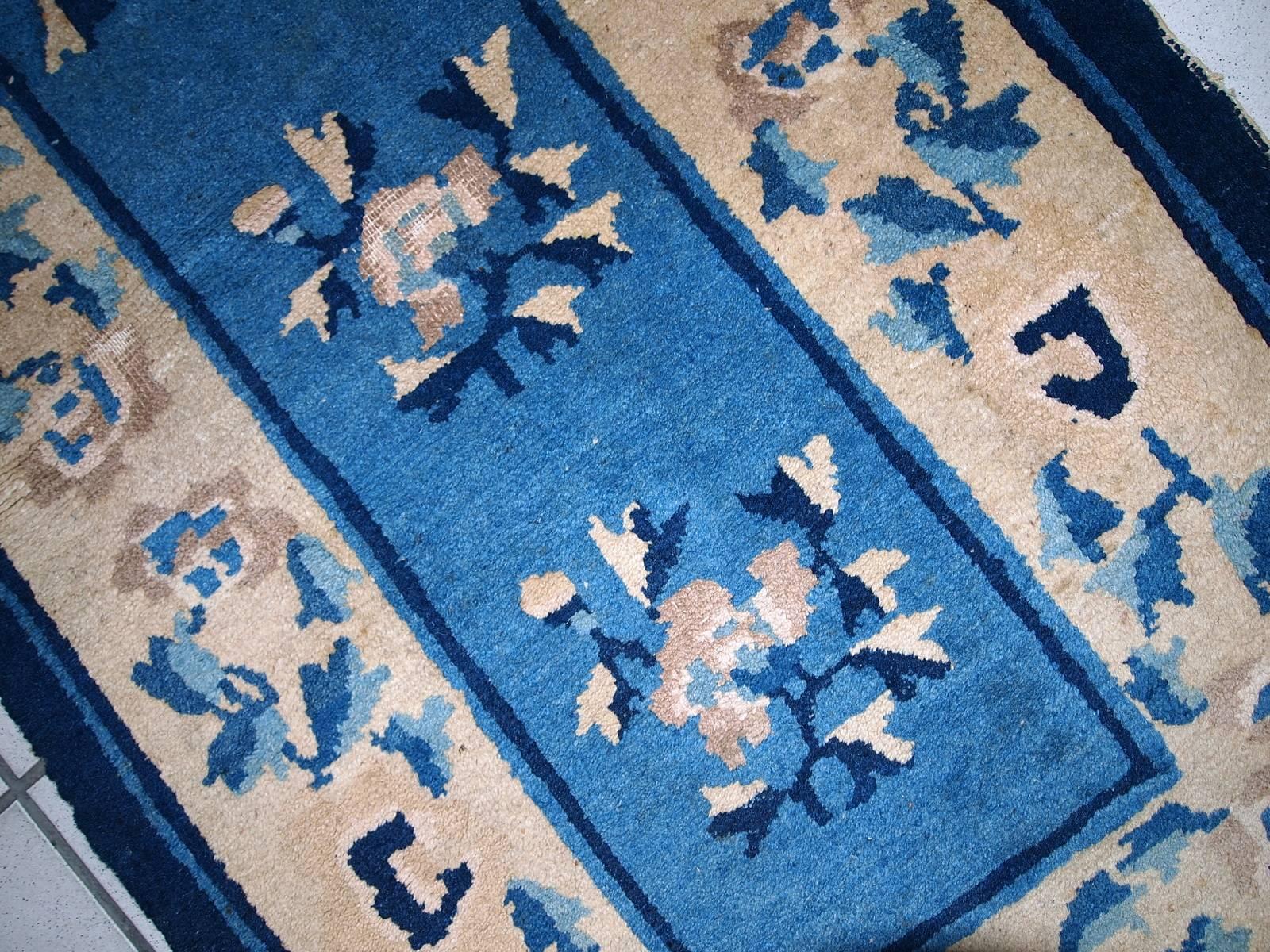 Handmade Antique Peking Chinese Rug, 1900s 1C43 In Distressed Condition For Sale In Bordeaux, FR